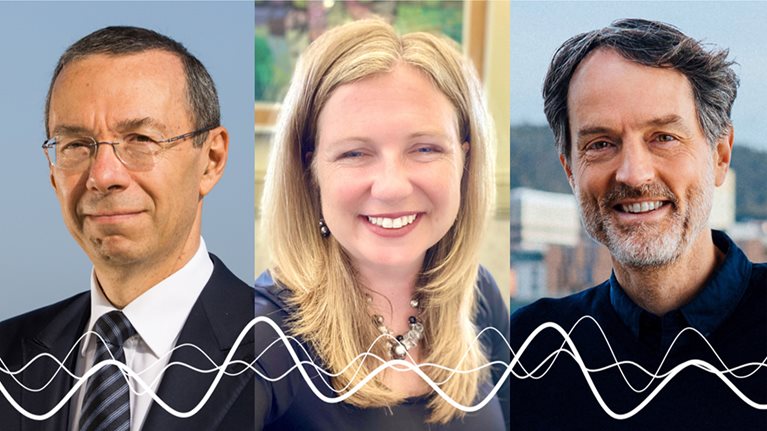 Headshots of Eric Labaye Erin Harding and Rufus Black