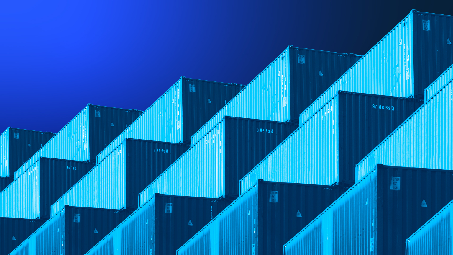 Stacked rows of shipping cargo containers
