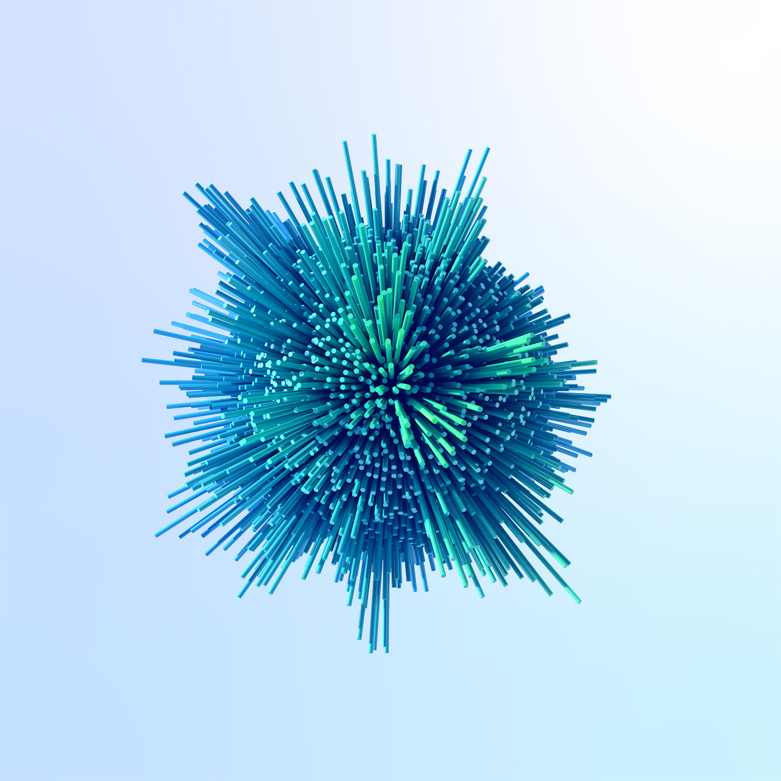 A spherical, abstract image featuring many thin, cylindrical rods radiating outward from a central point.