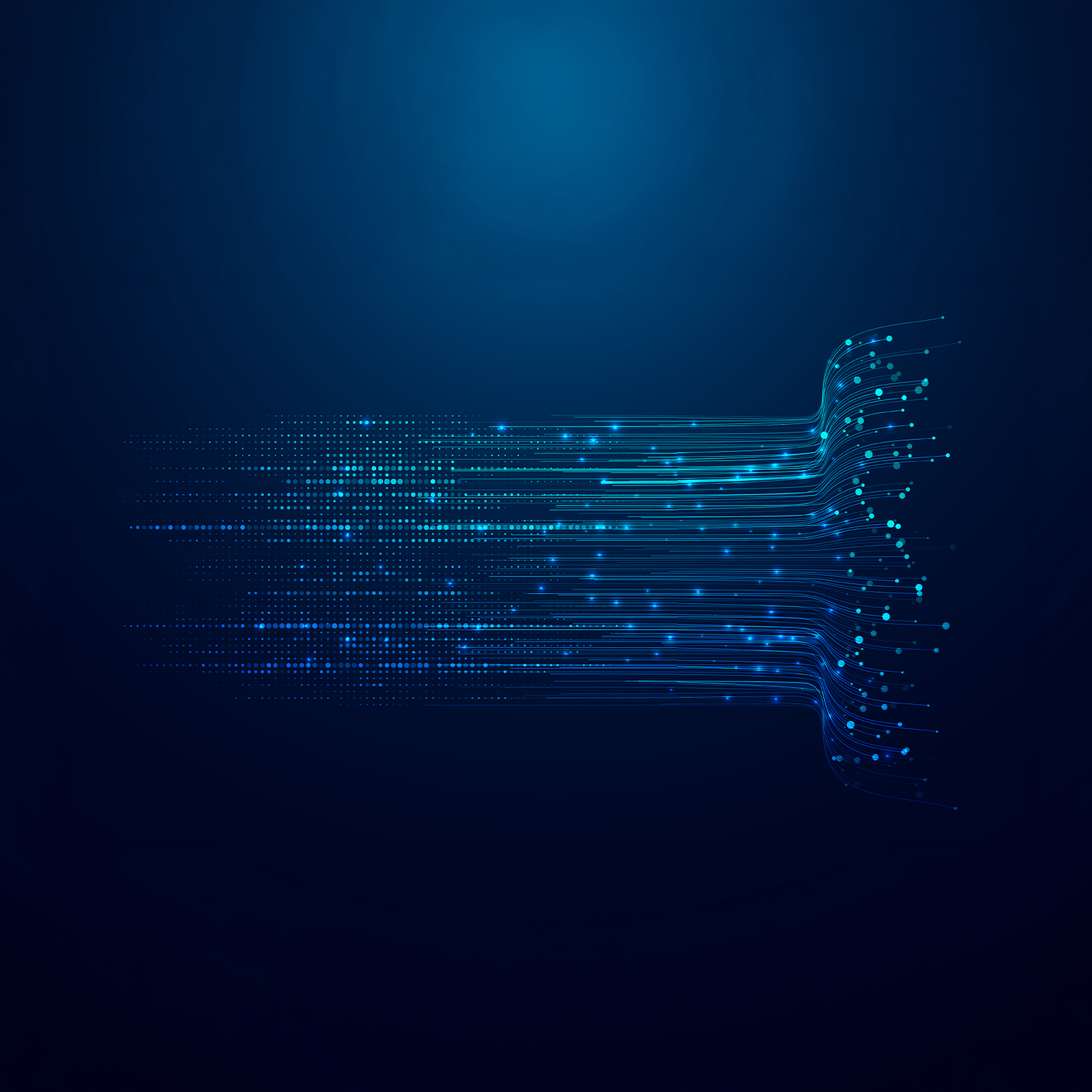 The image displays an abstract visualization of data flow, often used as a background to represent concepts like big data, artificial intelligence, or digital networking.