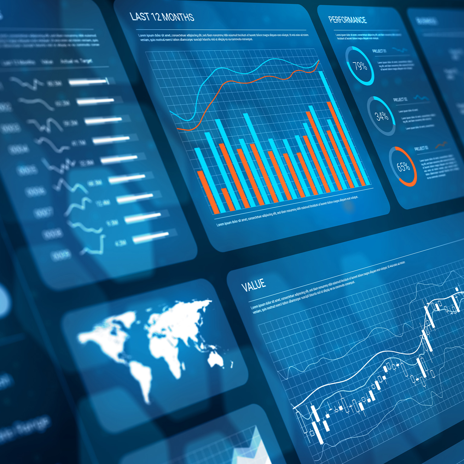Analyst working with Financial Data and Business Analytics Dashboard on computer to make Financial Report with KPI and Metrics.