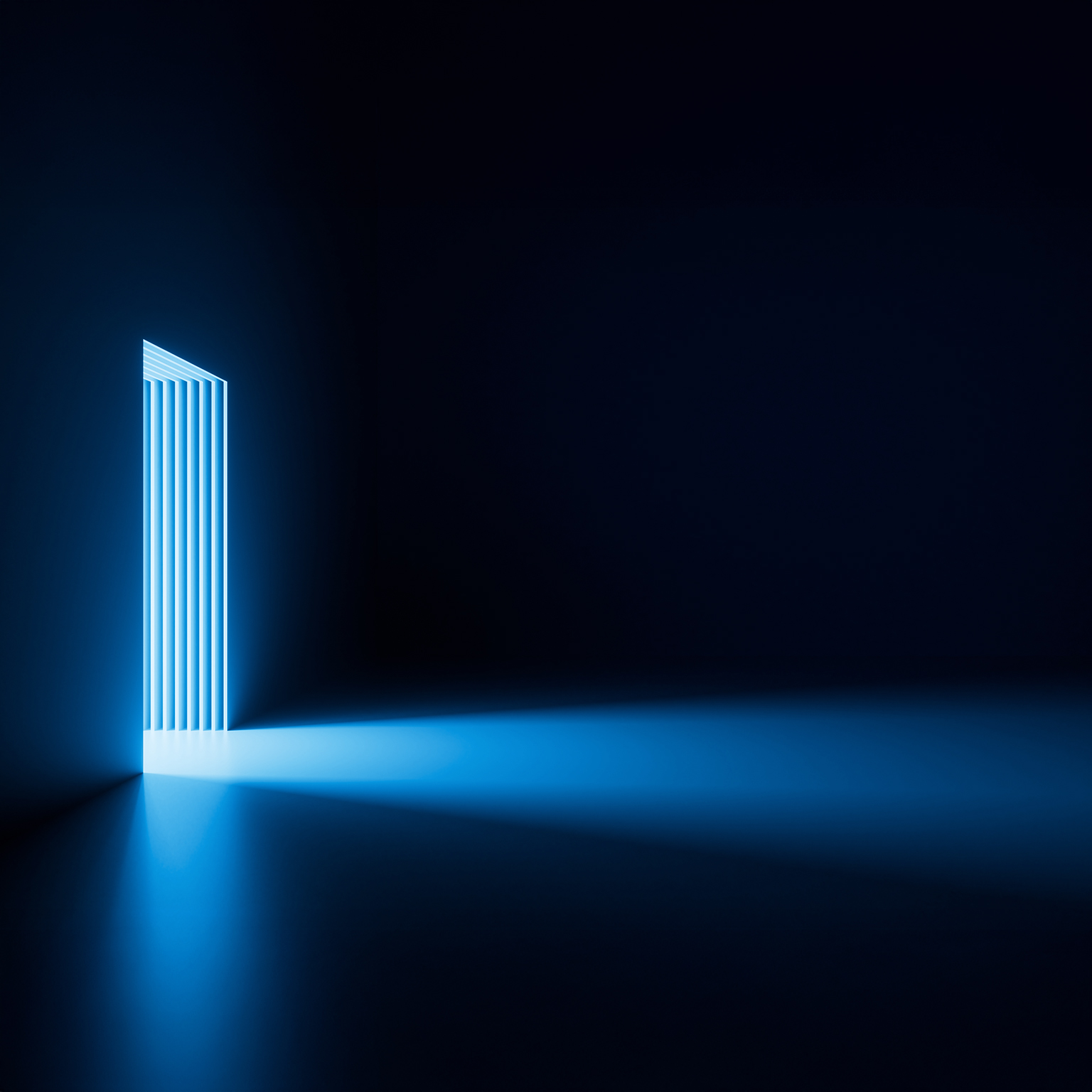 Bright light going through the door portal inside the empty dark room