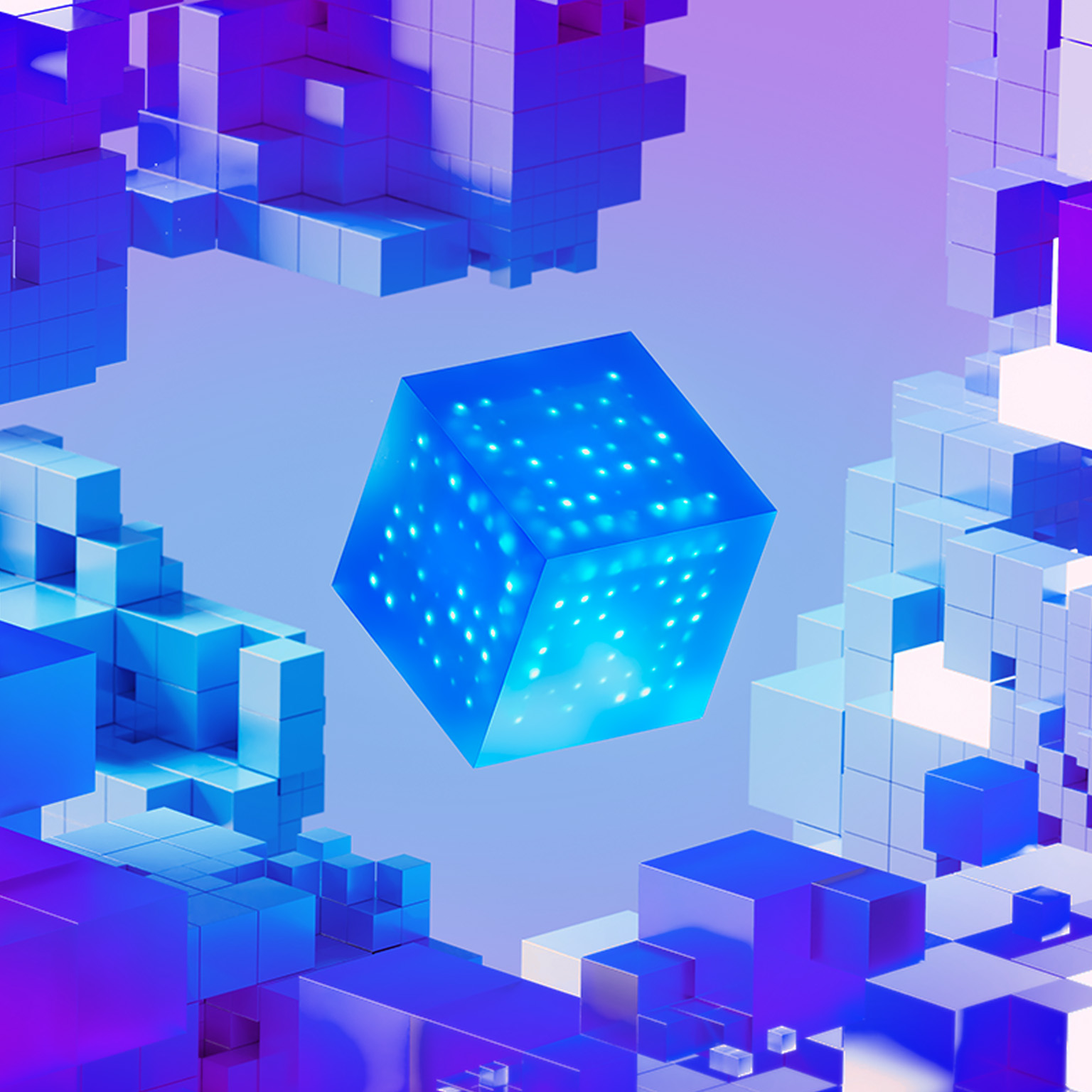 Digital generated image of futuristic cubes connecting. Cloud technology concept.