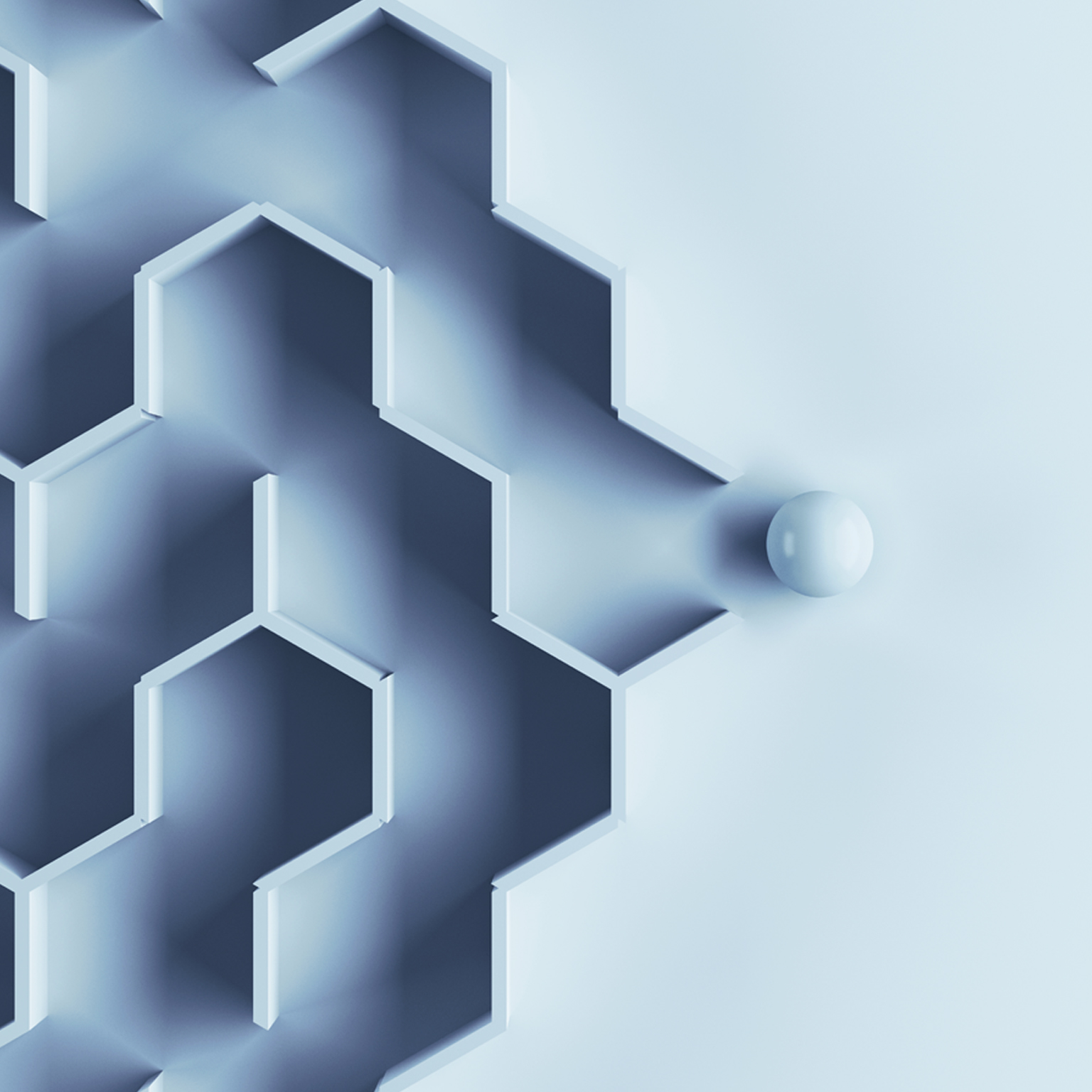 Hexagonal labyrinth with single ball escaping the maze.