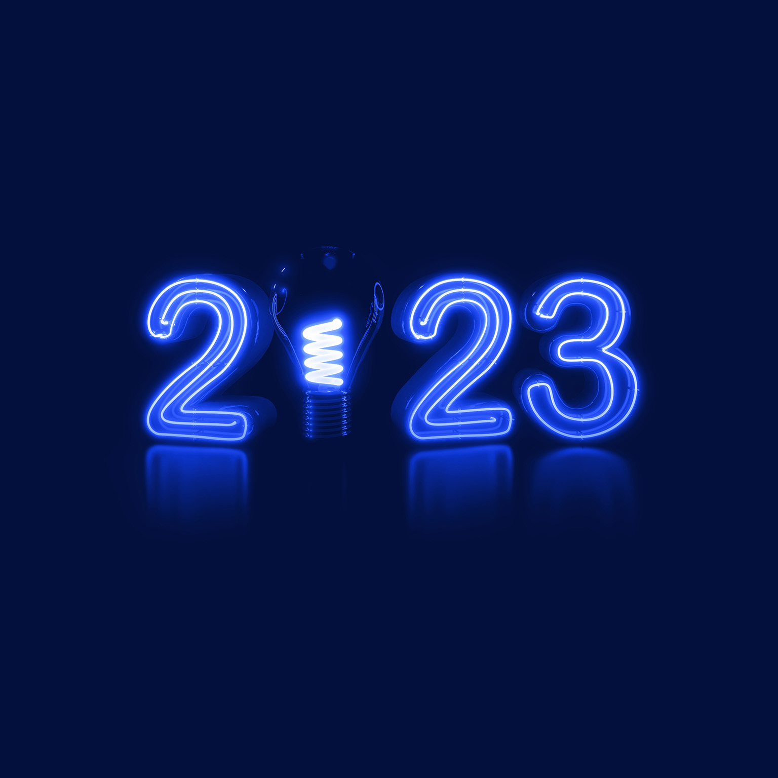 2023 with lightbulb - stock photo
