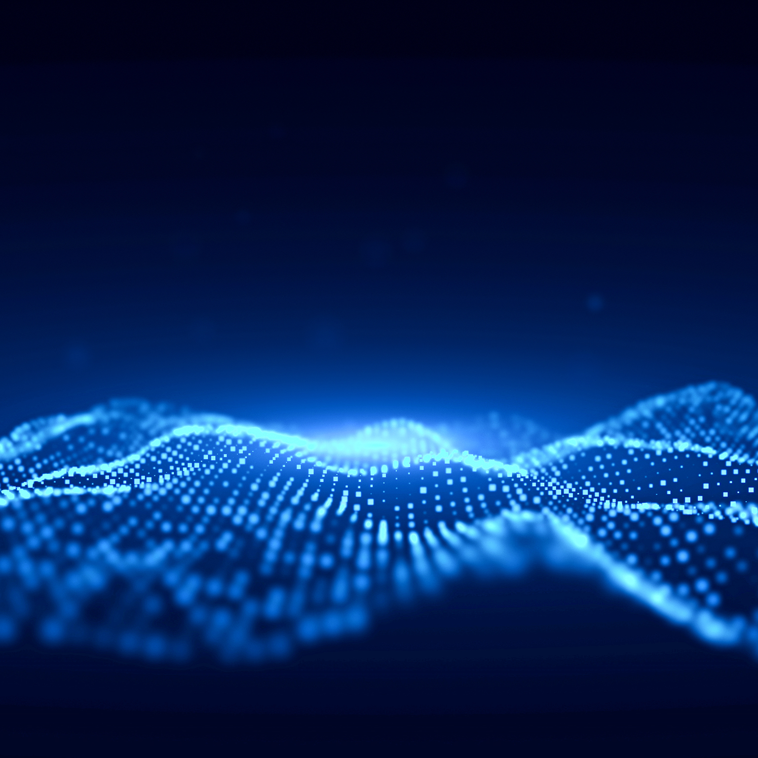 Wave Abstract Innovation Technology Digital Network Blue Background with Defocused Particles