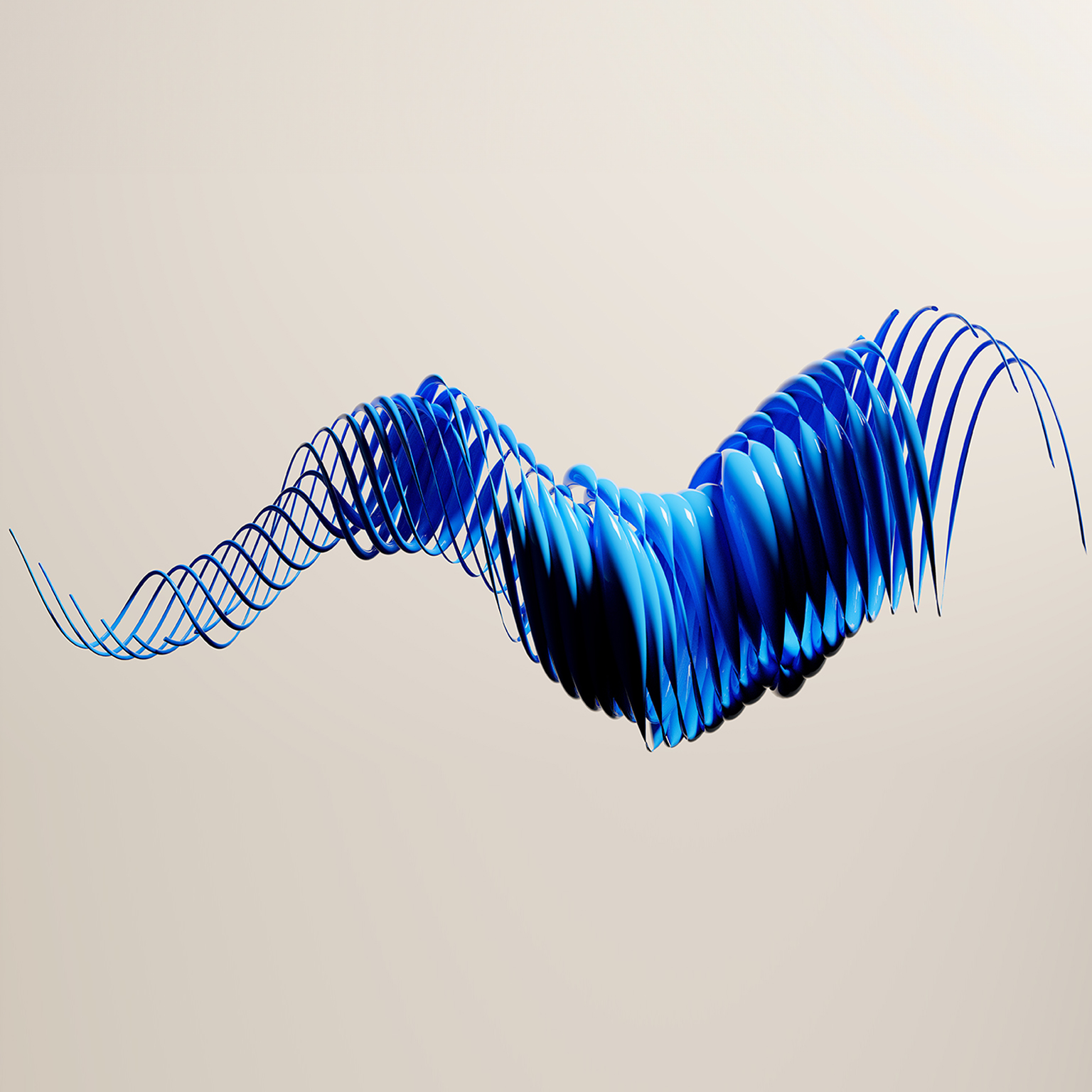 Digital generated image of abstract blue wave swirl flowing turbulent against grey background.