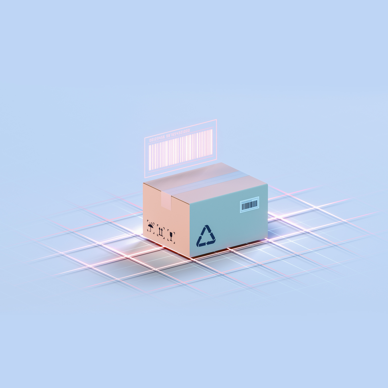 Carton and bar code, commodity inspection and transportation, 3D rendering