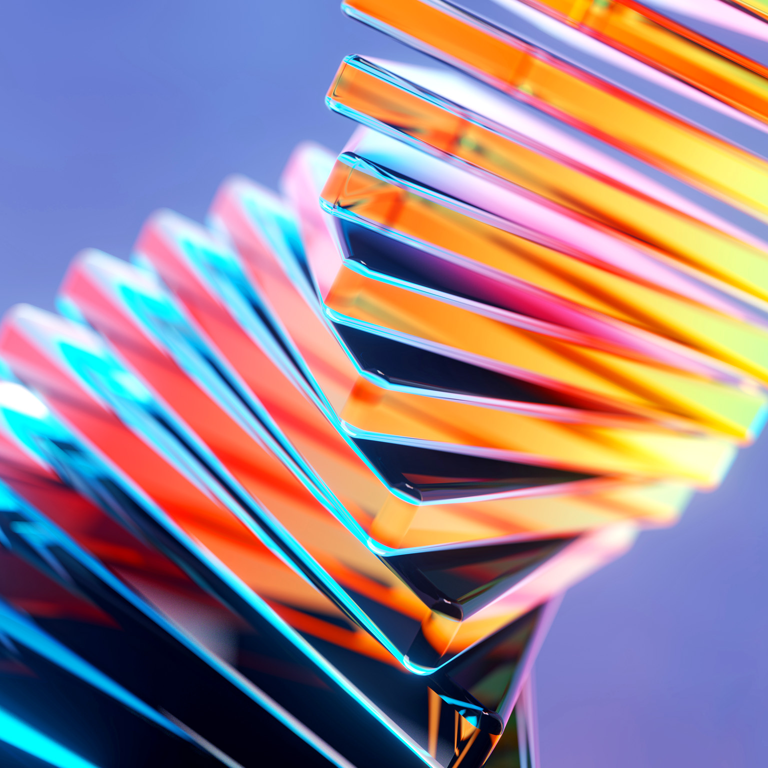 Colorful geometric shapes connecting and turning