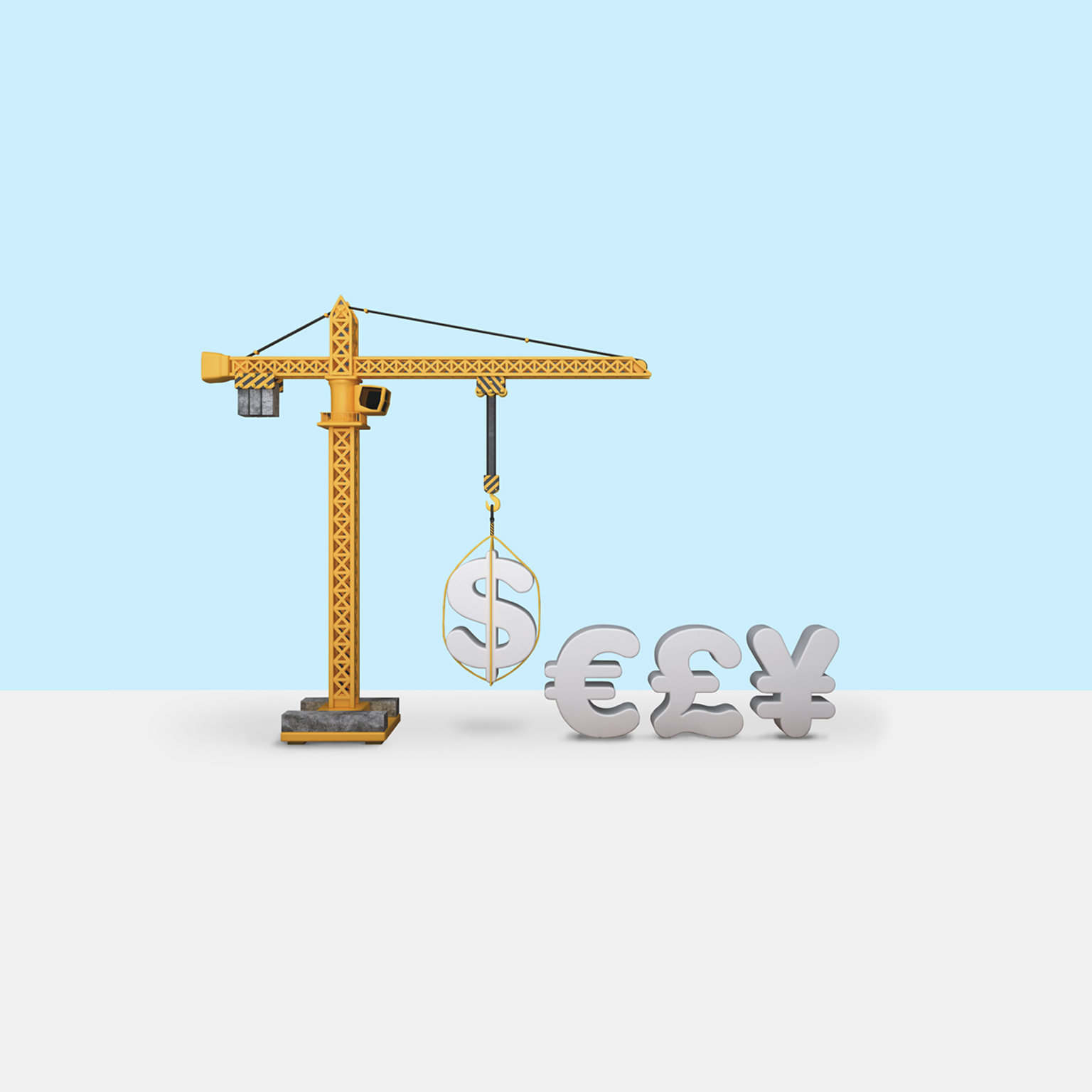 Tower crane with currency symbols