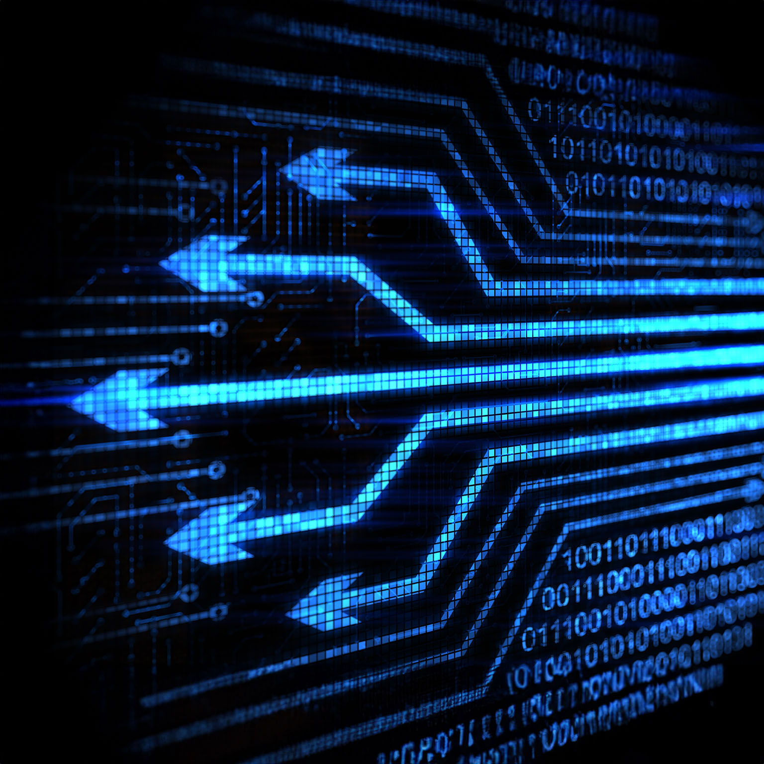 Digital arrows pointing from right to left