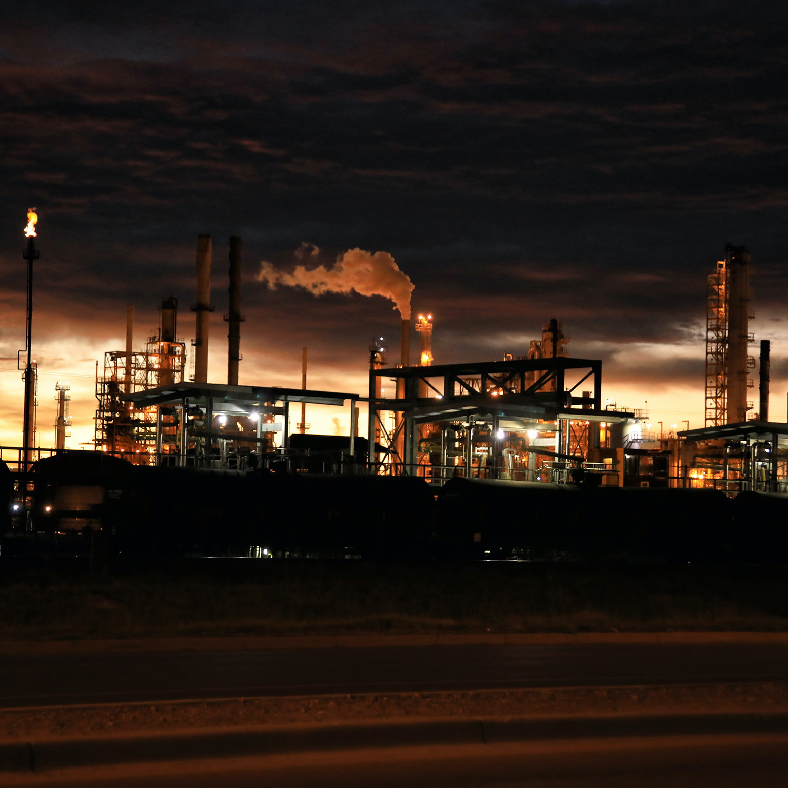 night time view of factory photo