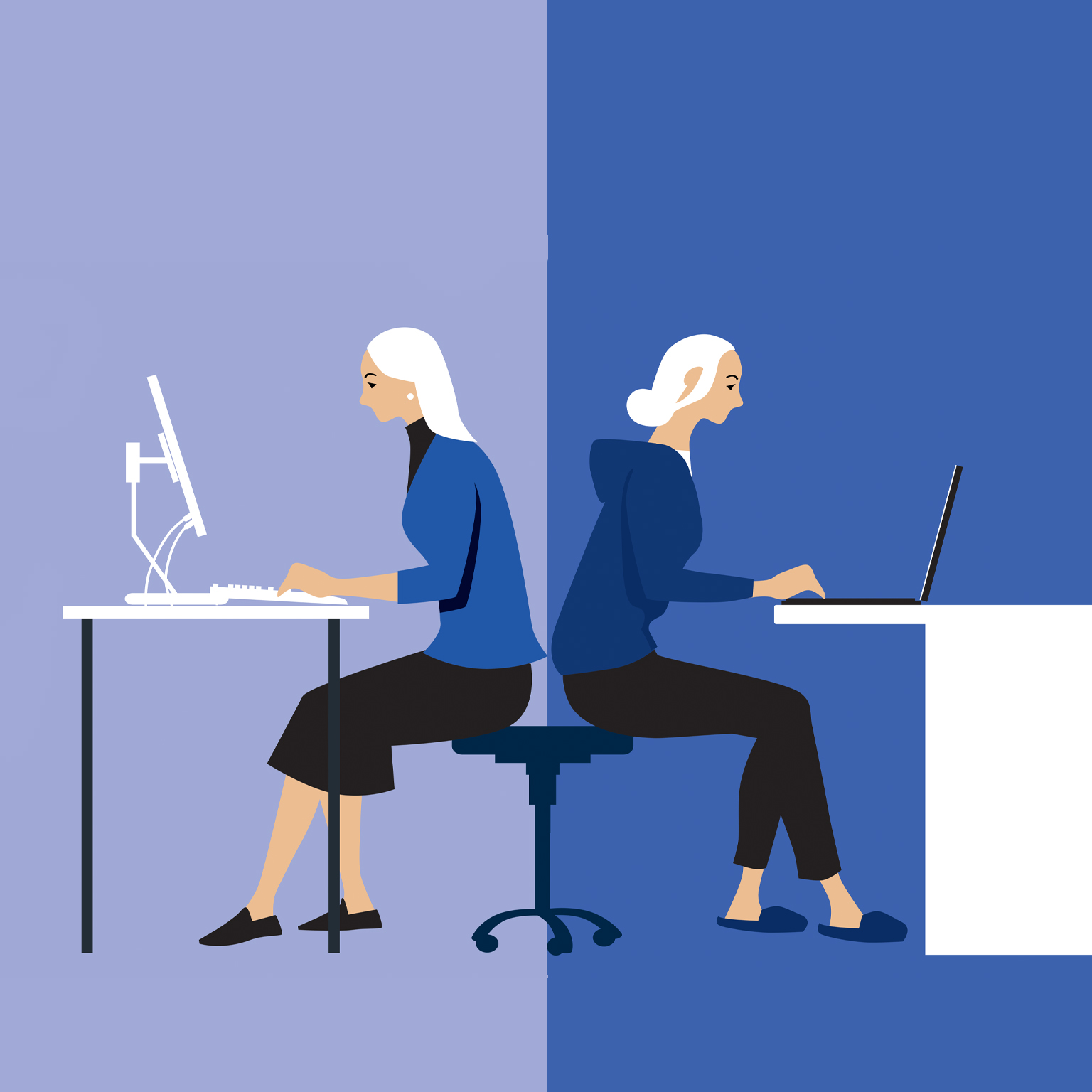 Illustration of a woman at work on laptop