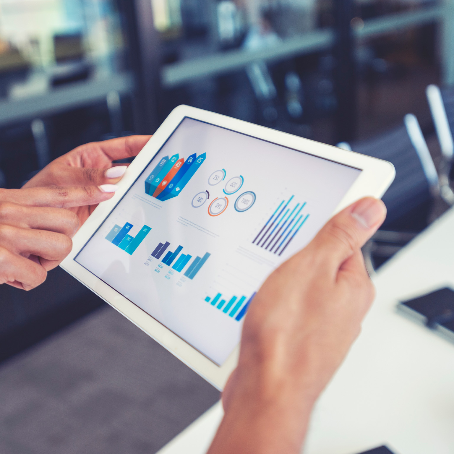 Two people people meeting with technology. - stock photo