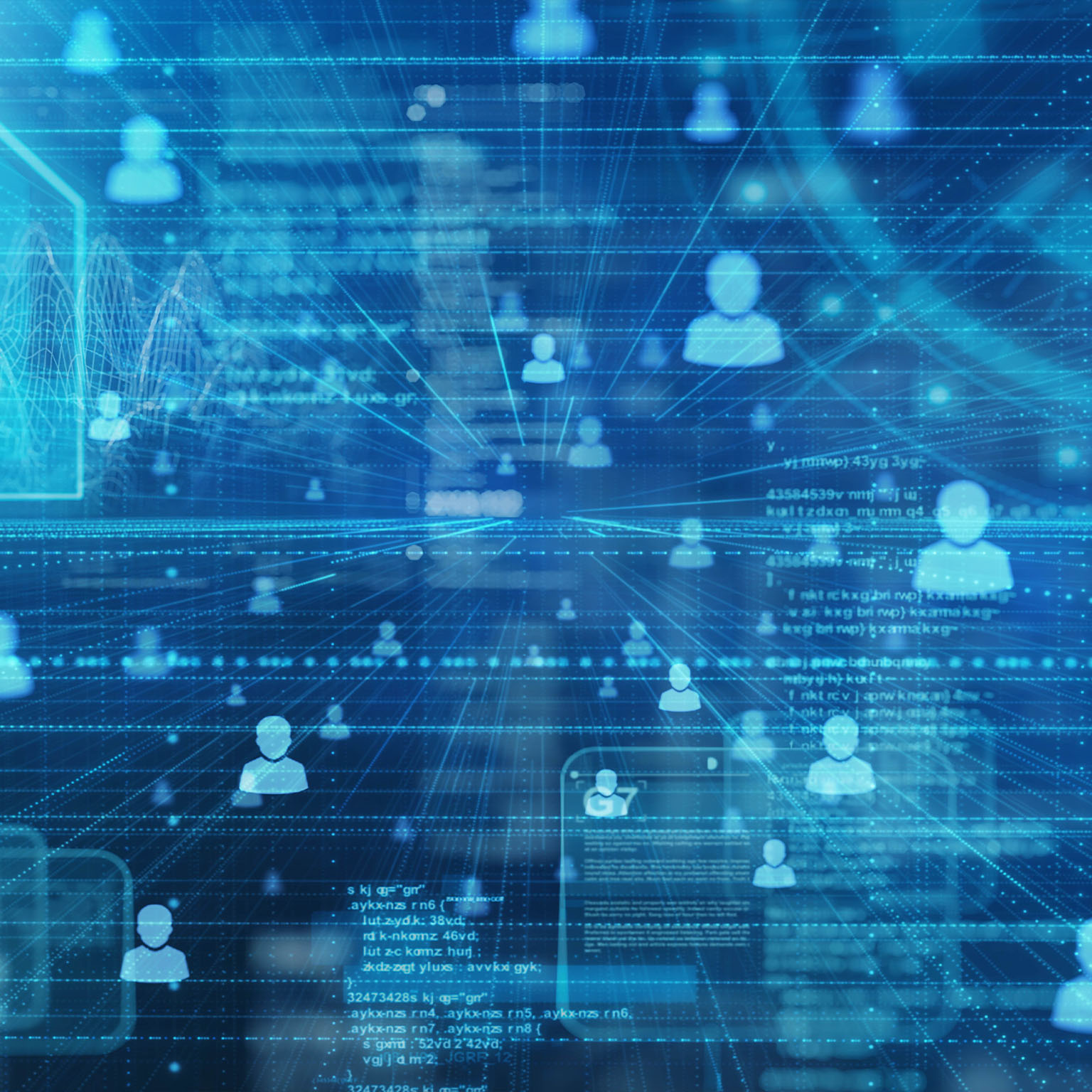 People and information data on a digital space background.