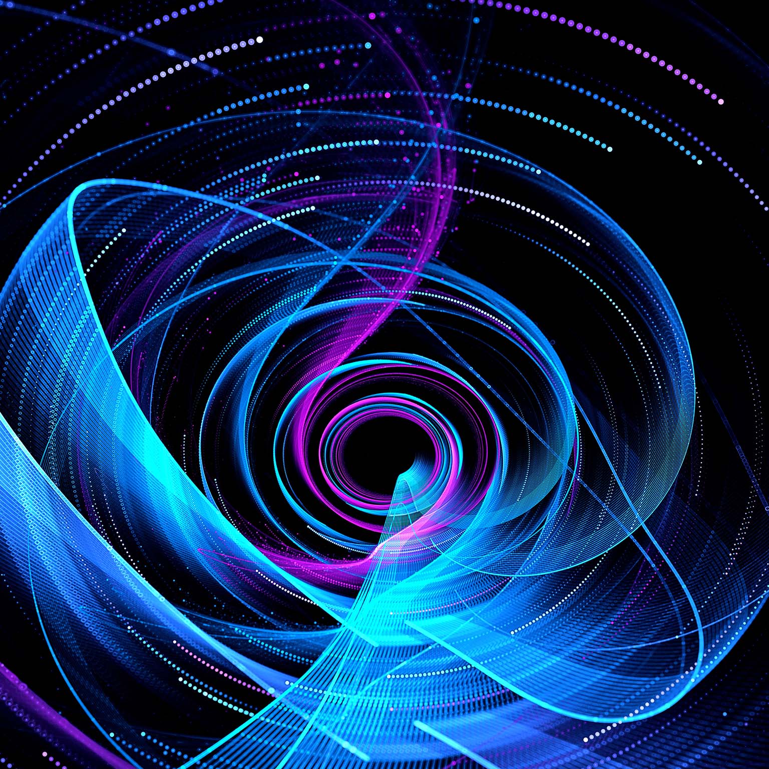 Abstract swirl of neon lights coming together into a center point