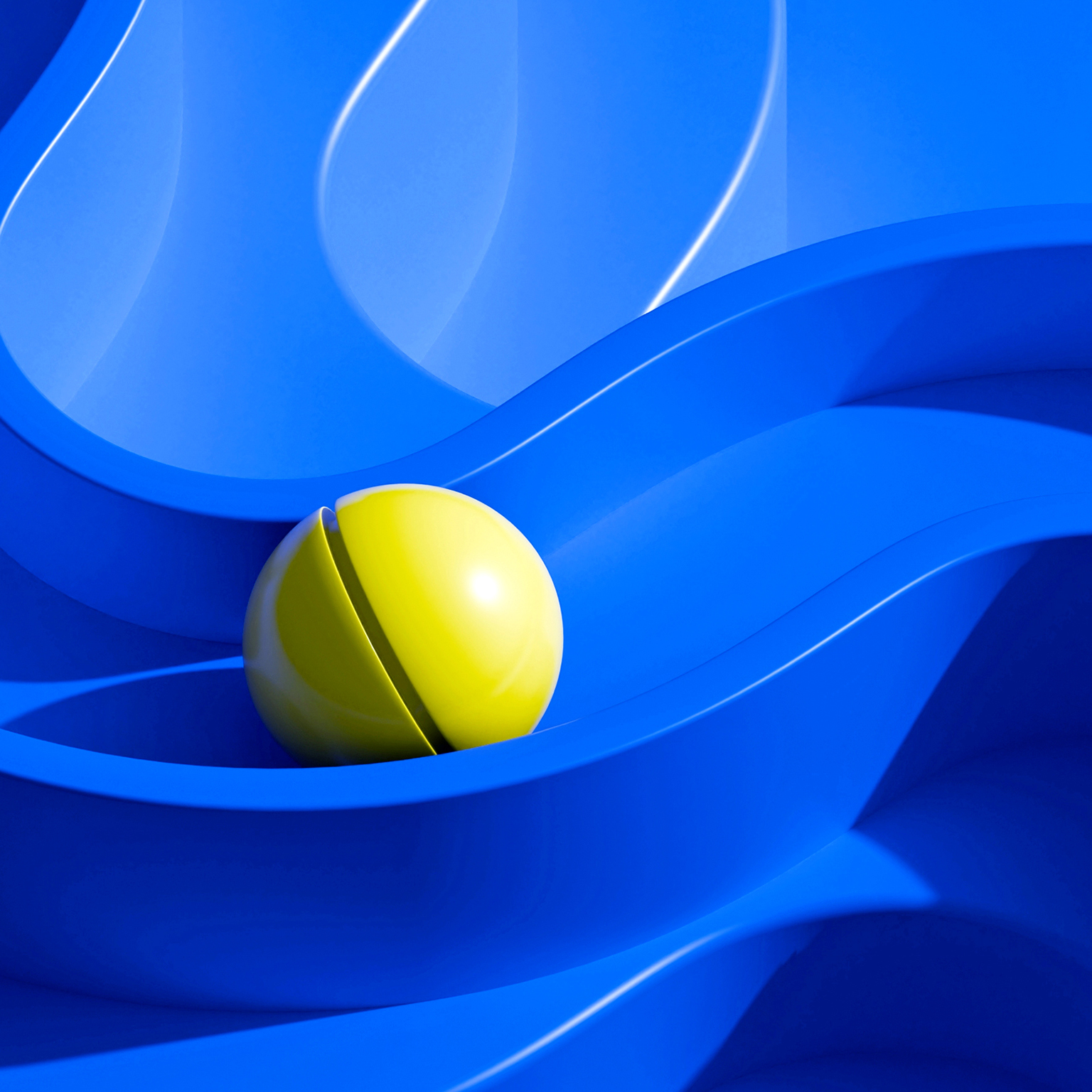 A yellow ball stands out within a maze of flowing blue curves, suggesting hidden value amid complexity