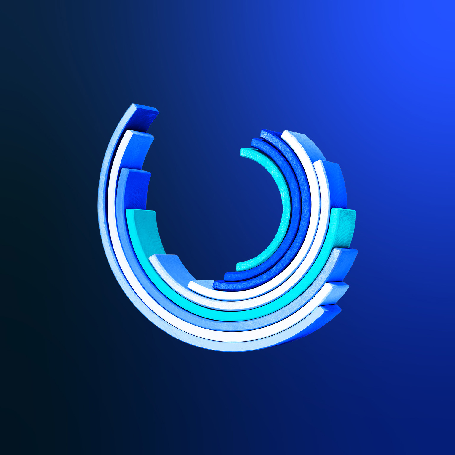 Image of nine nested semi-circular multi-colored blocks.