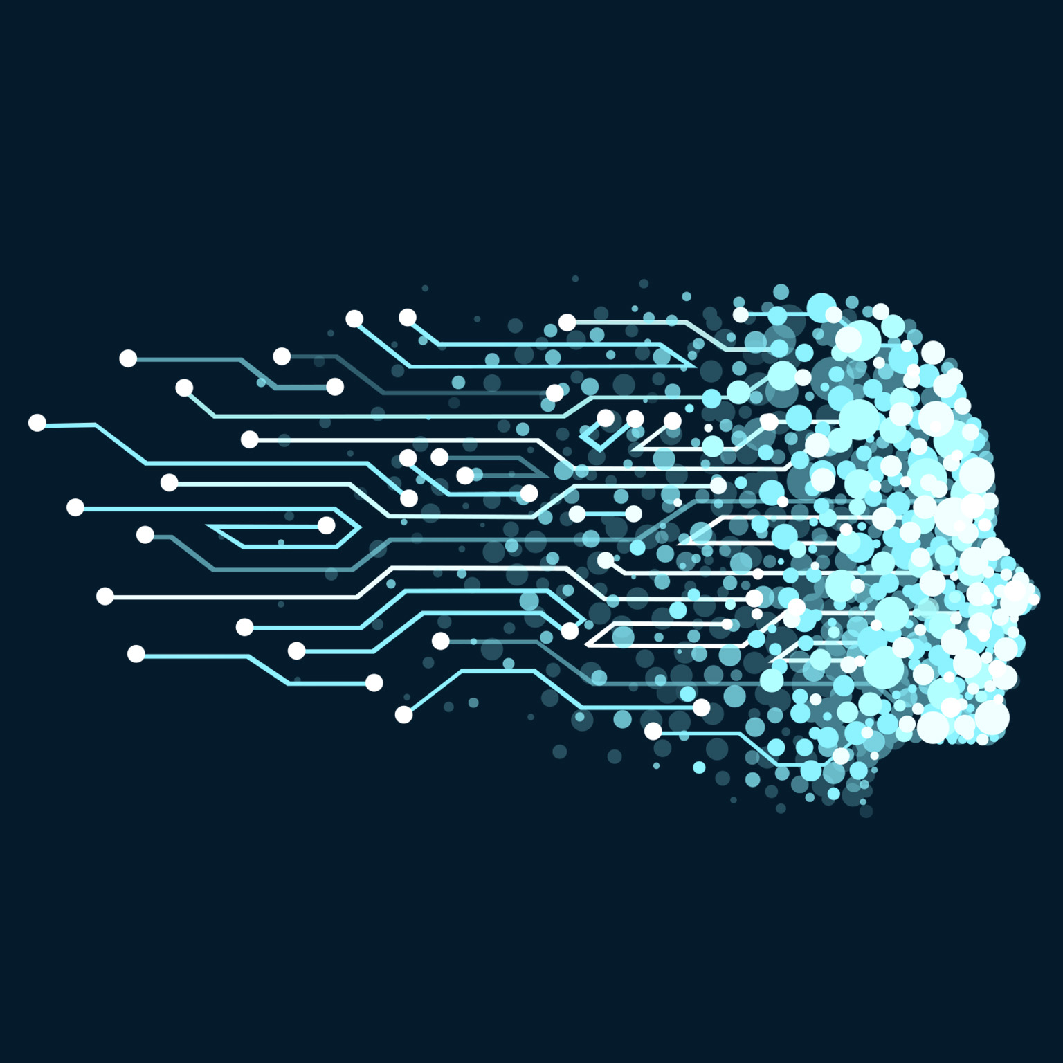 A illustration of a face made of digital particles as symbol of artificial intelligence 