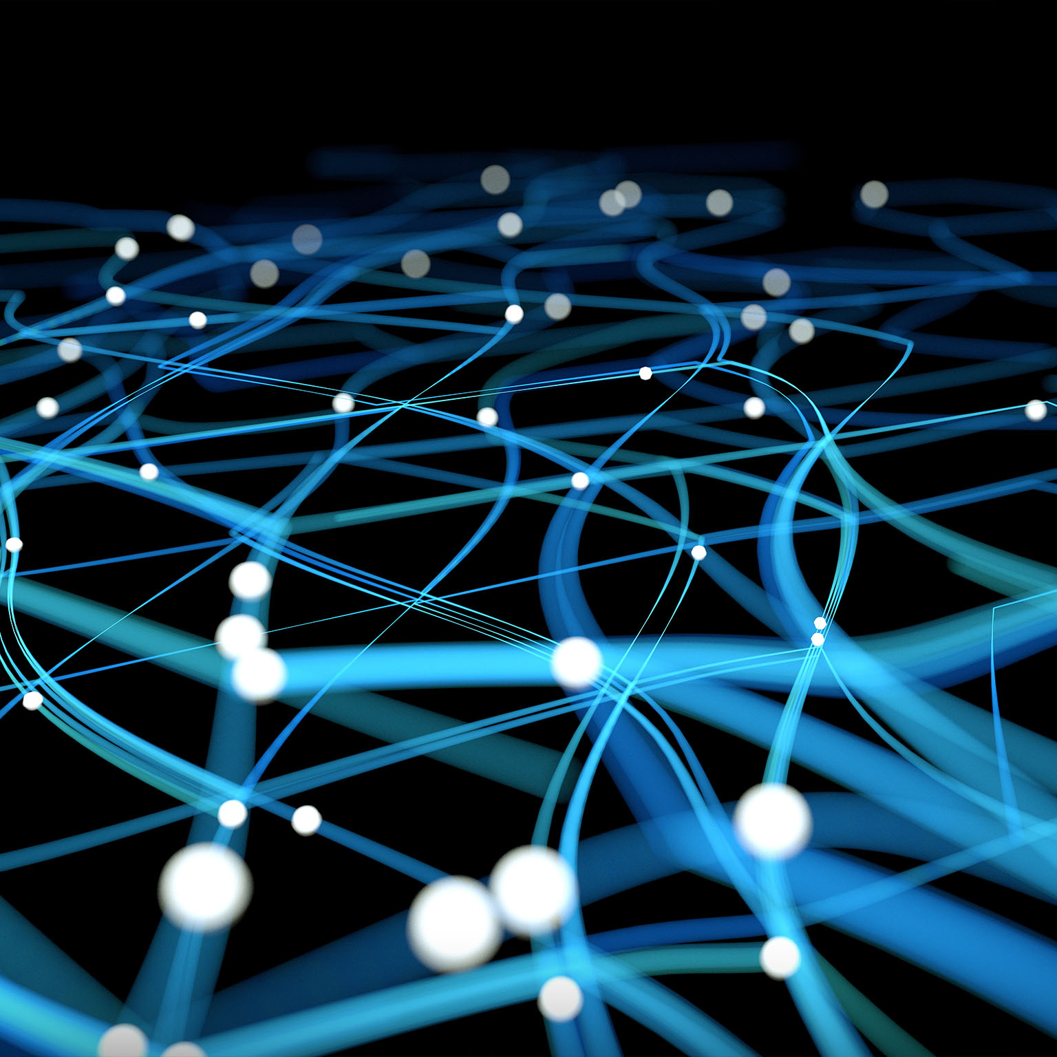 Computer Neural Network Concept Image. Bright dots connected by glowing lines.