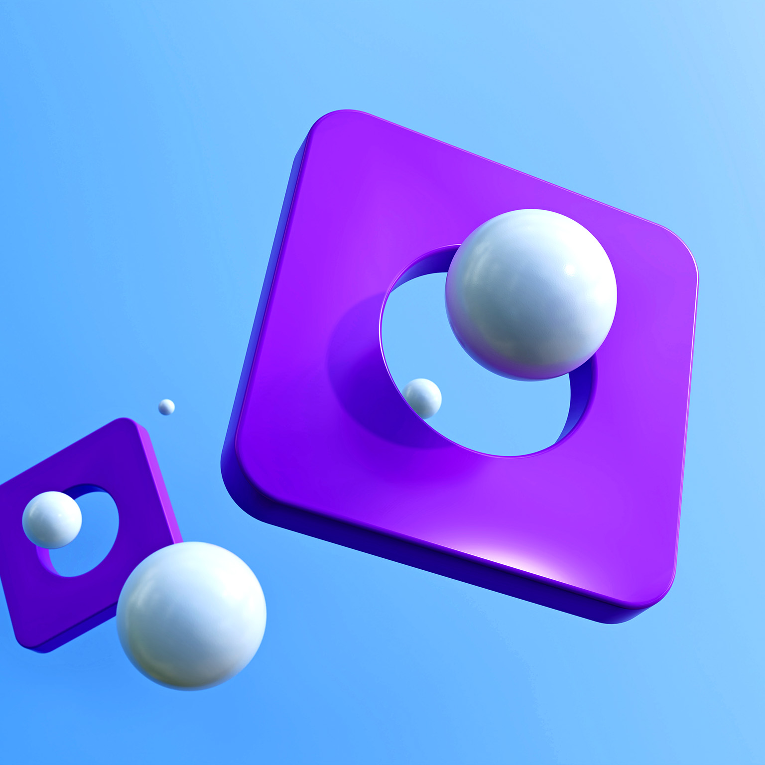 3D image of spheres passing through cubes with holes in them.