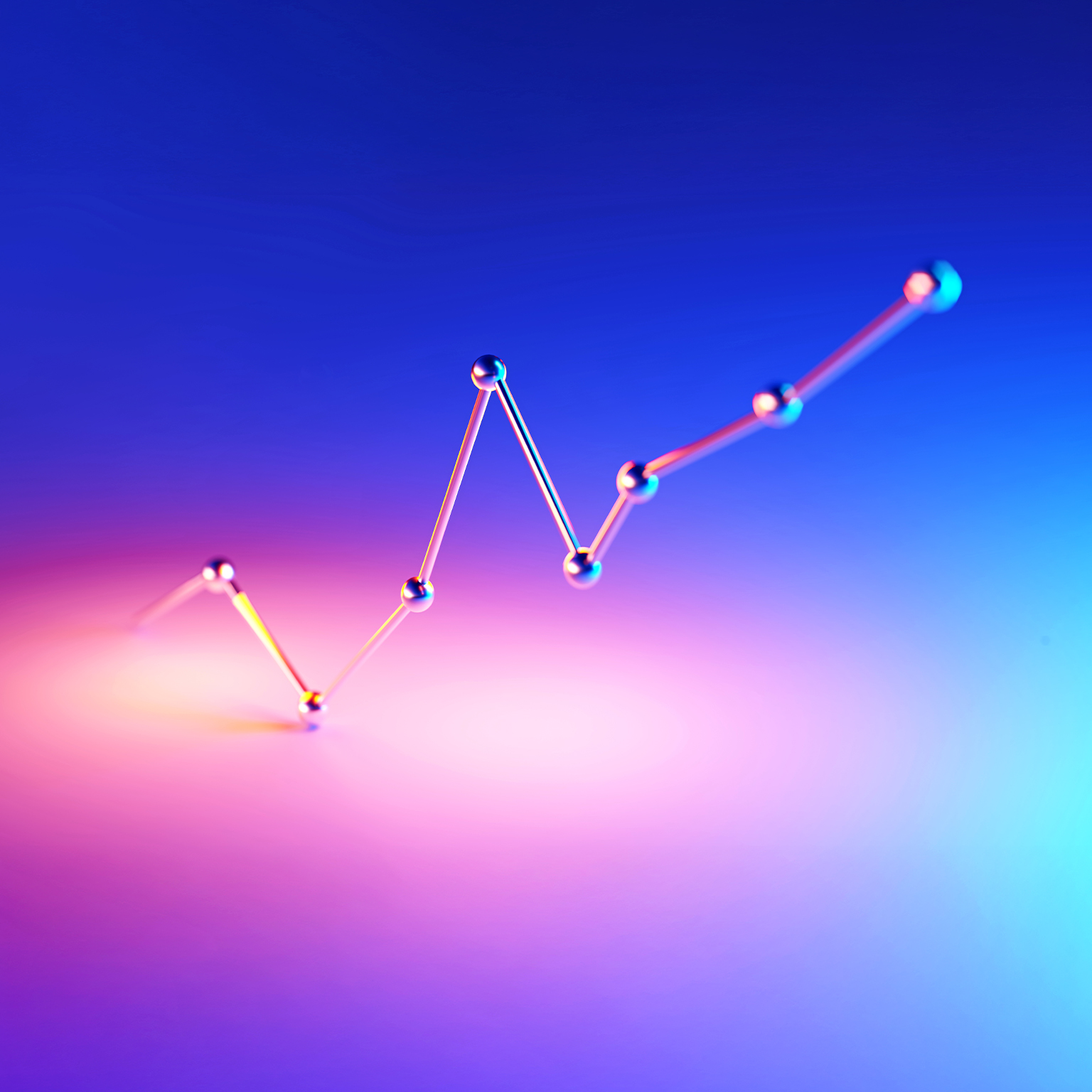 Single line graph illuminated by blue and magenta lights on blue and magenta background.