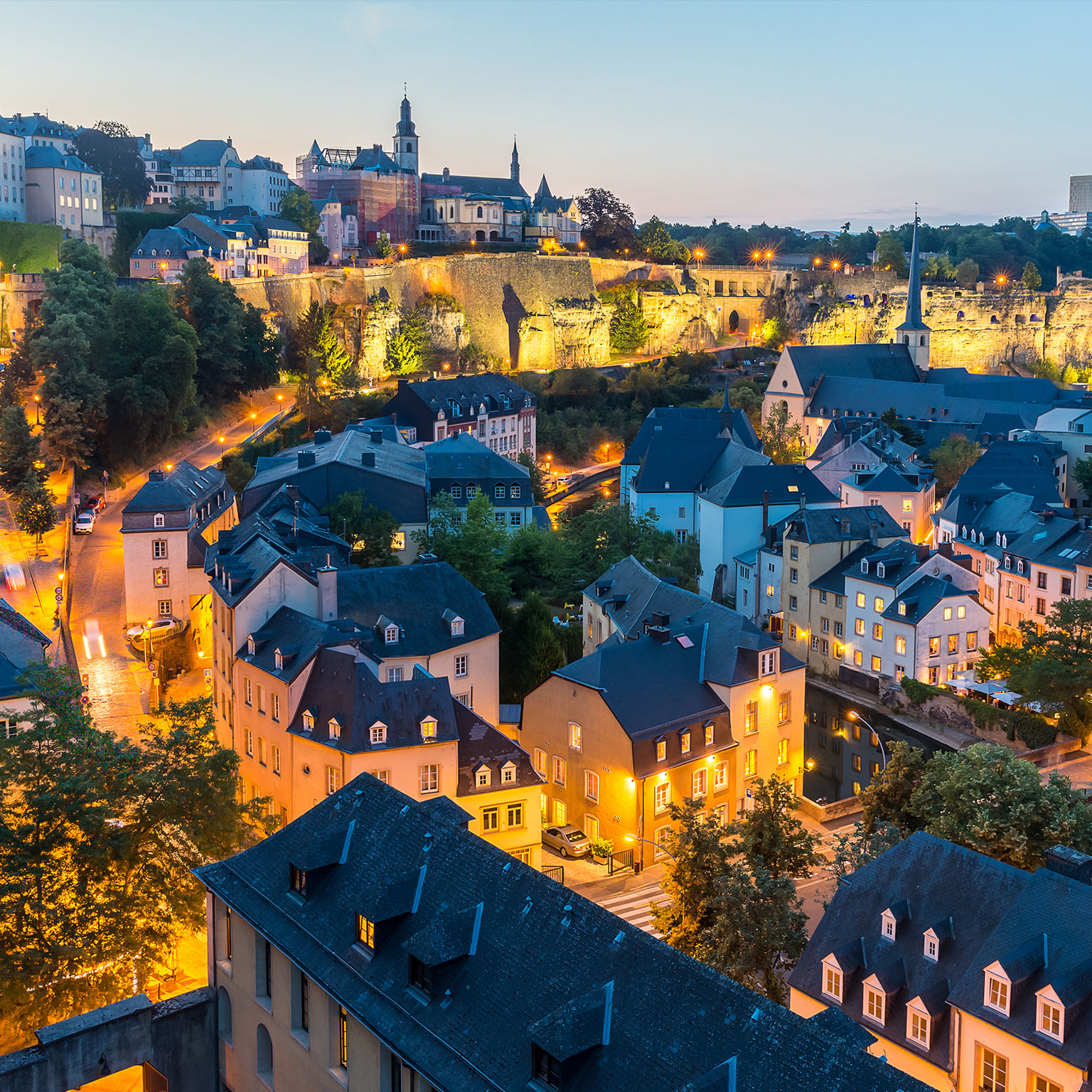Luxembourg City night - stock photo