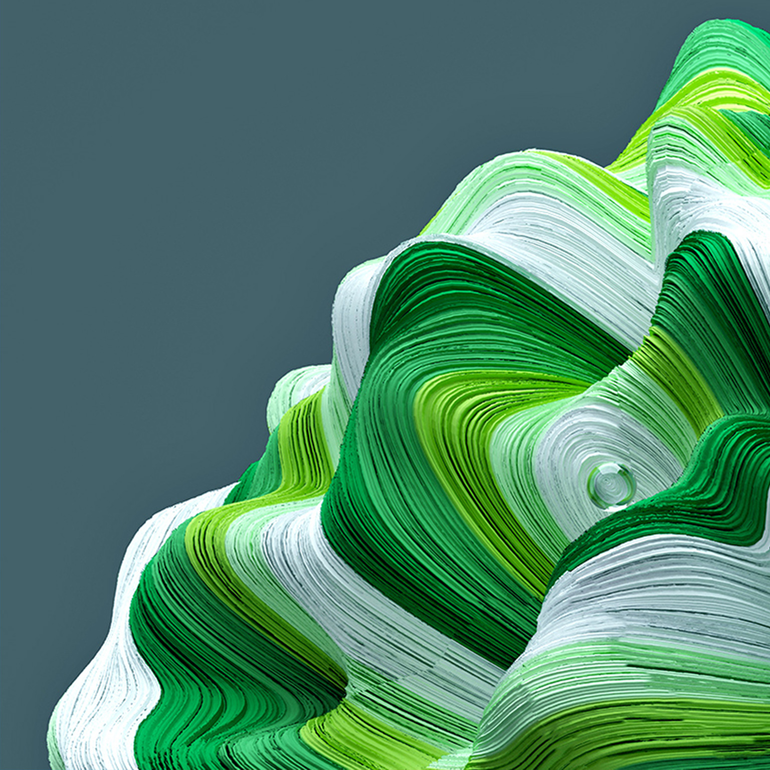 A green and white striped wave ripples up from the lower right hand corner