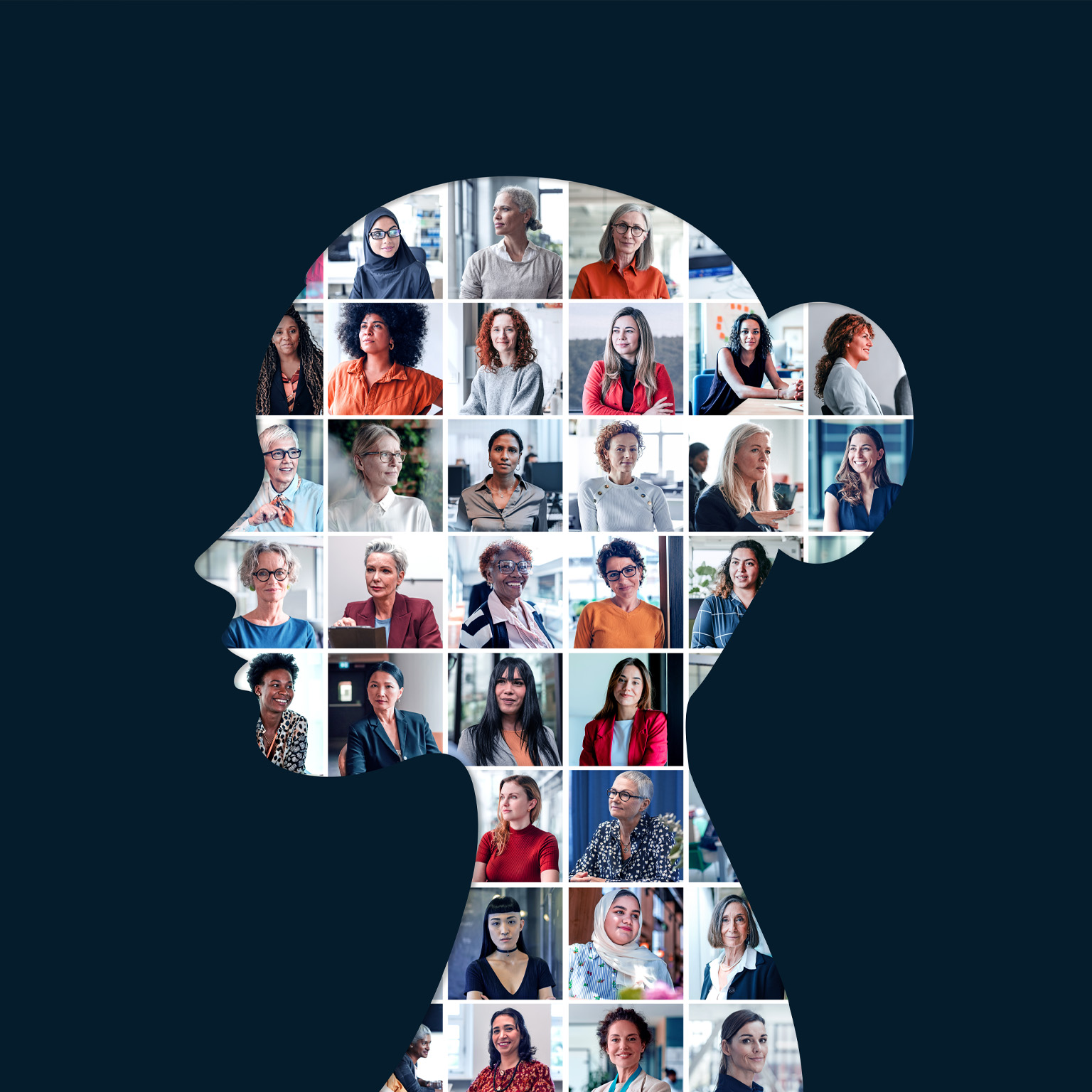 A silhouette image featuring photos of diverse women of all ages and background. This year marks the 10th anniversary of the annual Women in the Workplace report in partnership with Lean In.