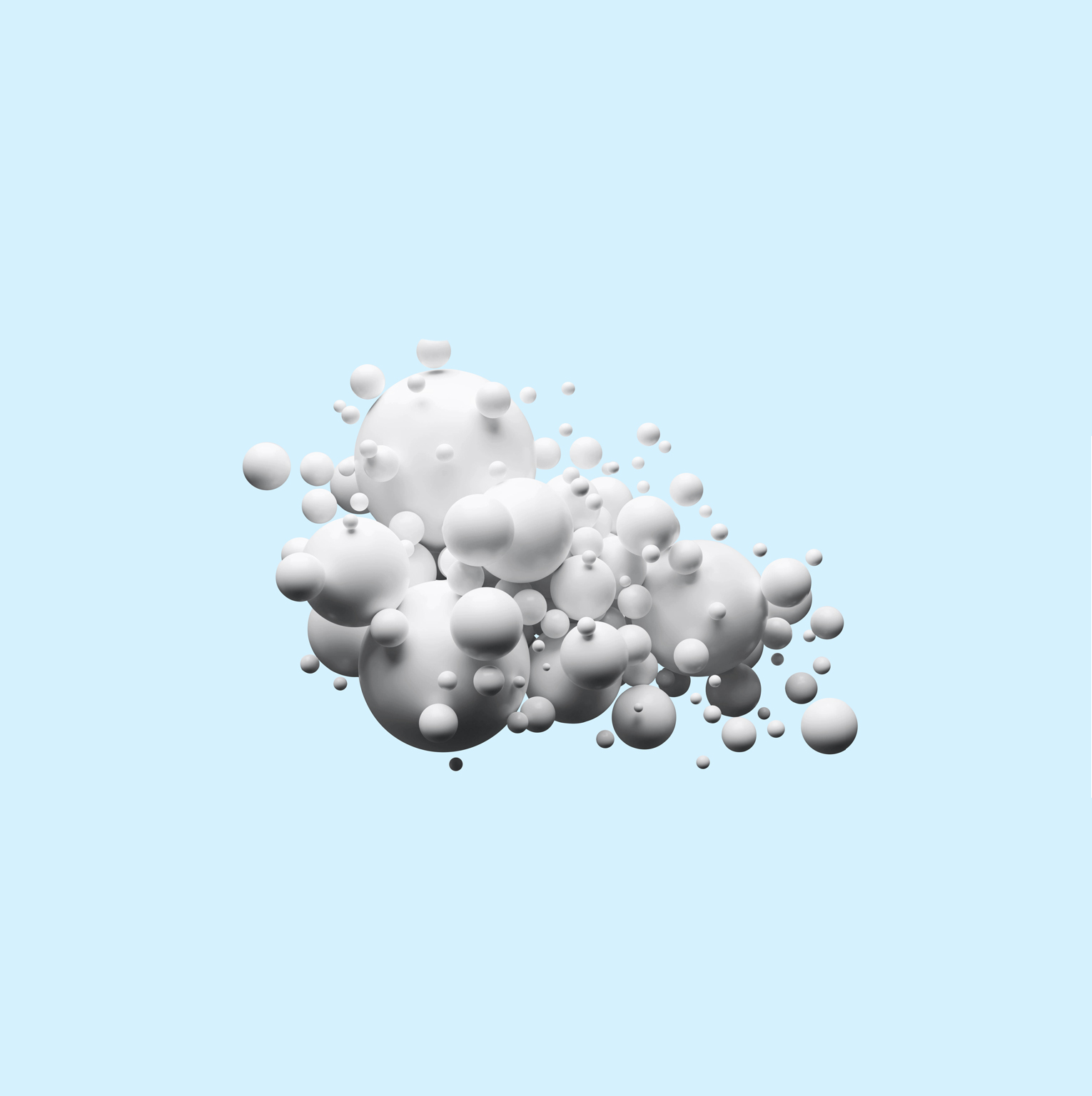 Group of white spheres on light blue background