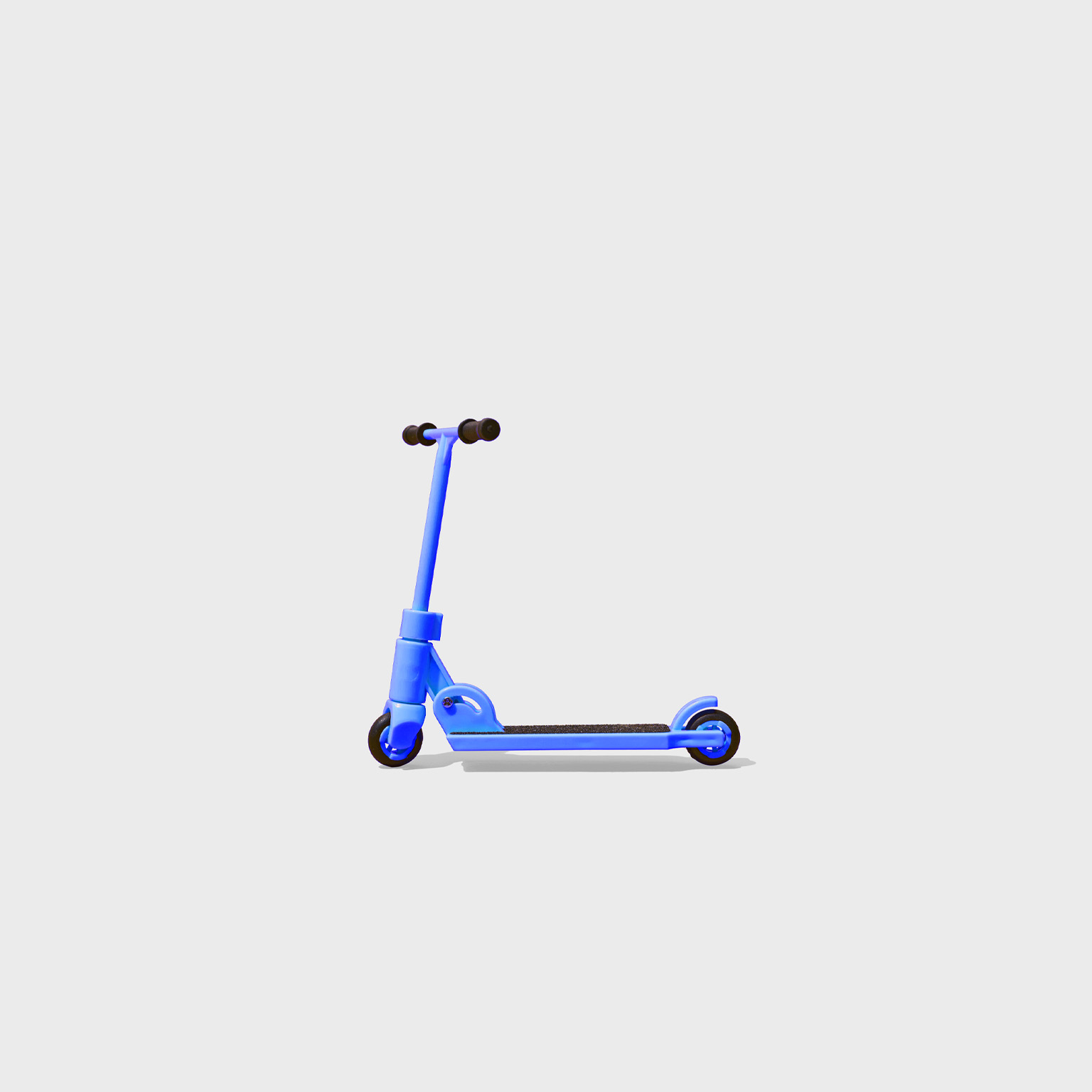 A bright blue scooter, set against a light-grey background.