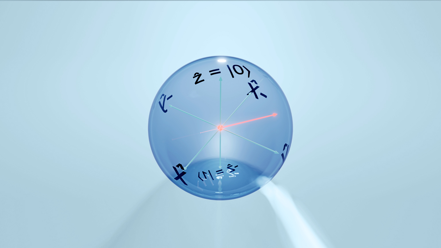 A quantum qubit with its state represented as a bloch sphere.