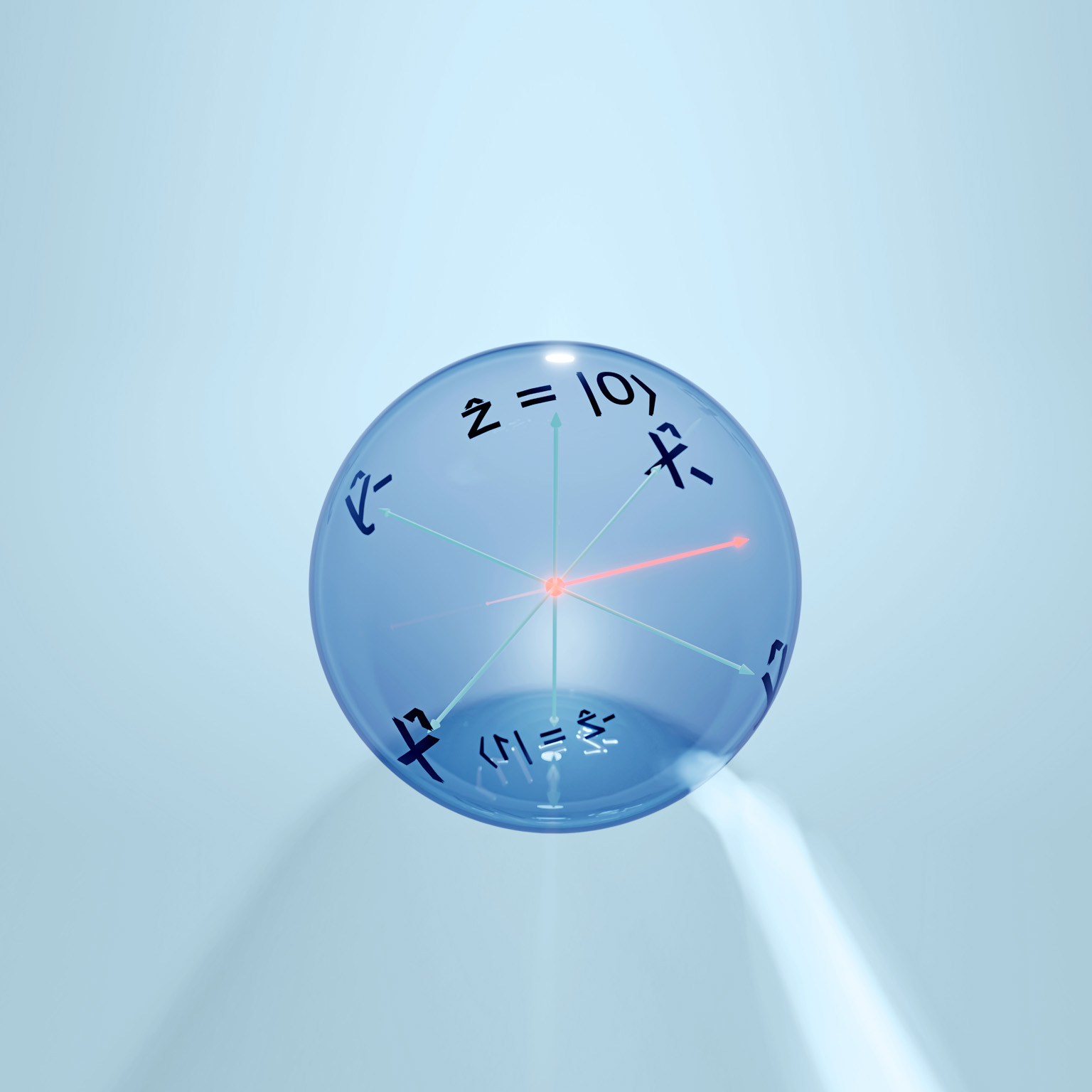 A quantum qubit with its state represented as a bloch sphere.