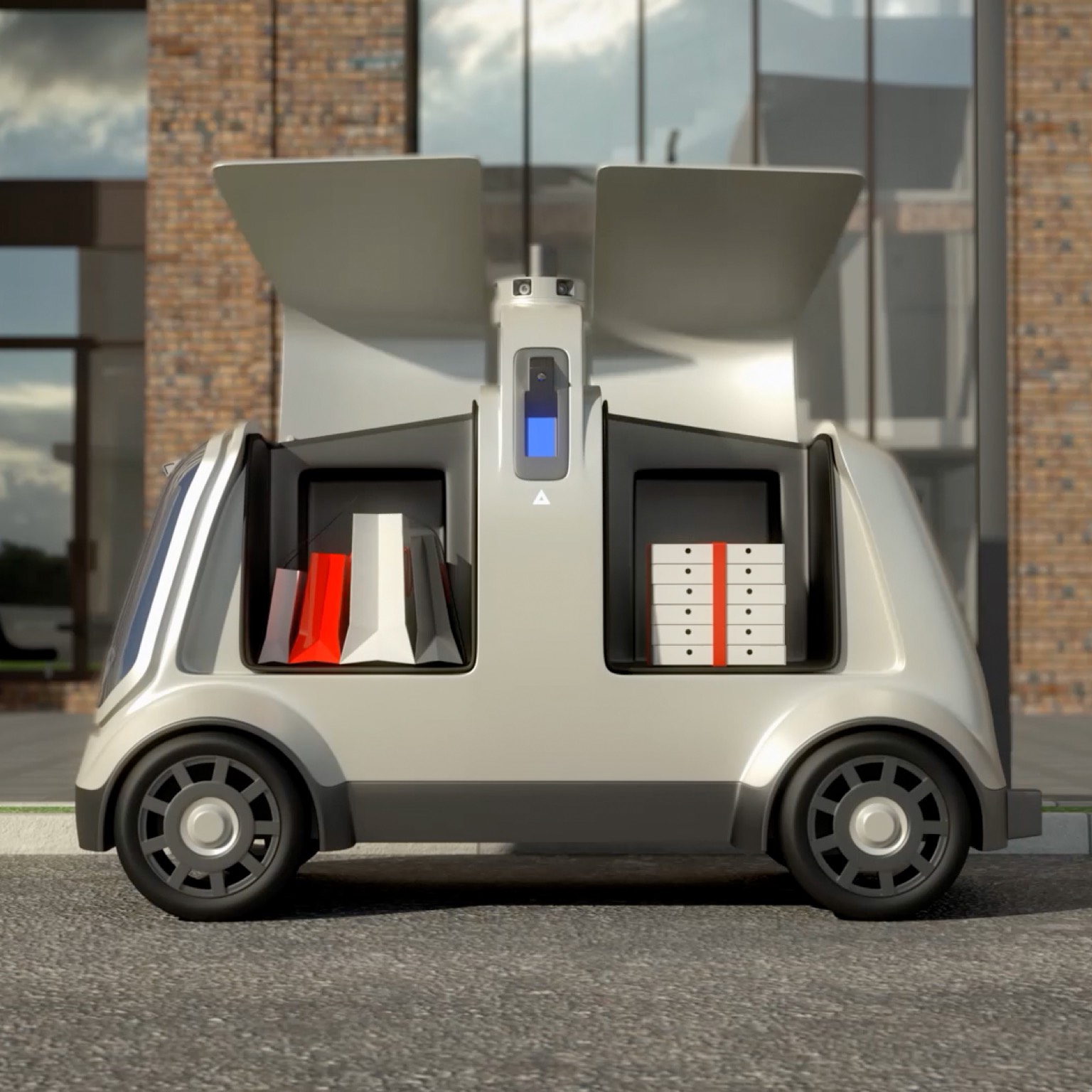 Electric vehicle delivering packages