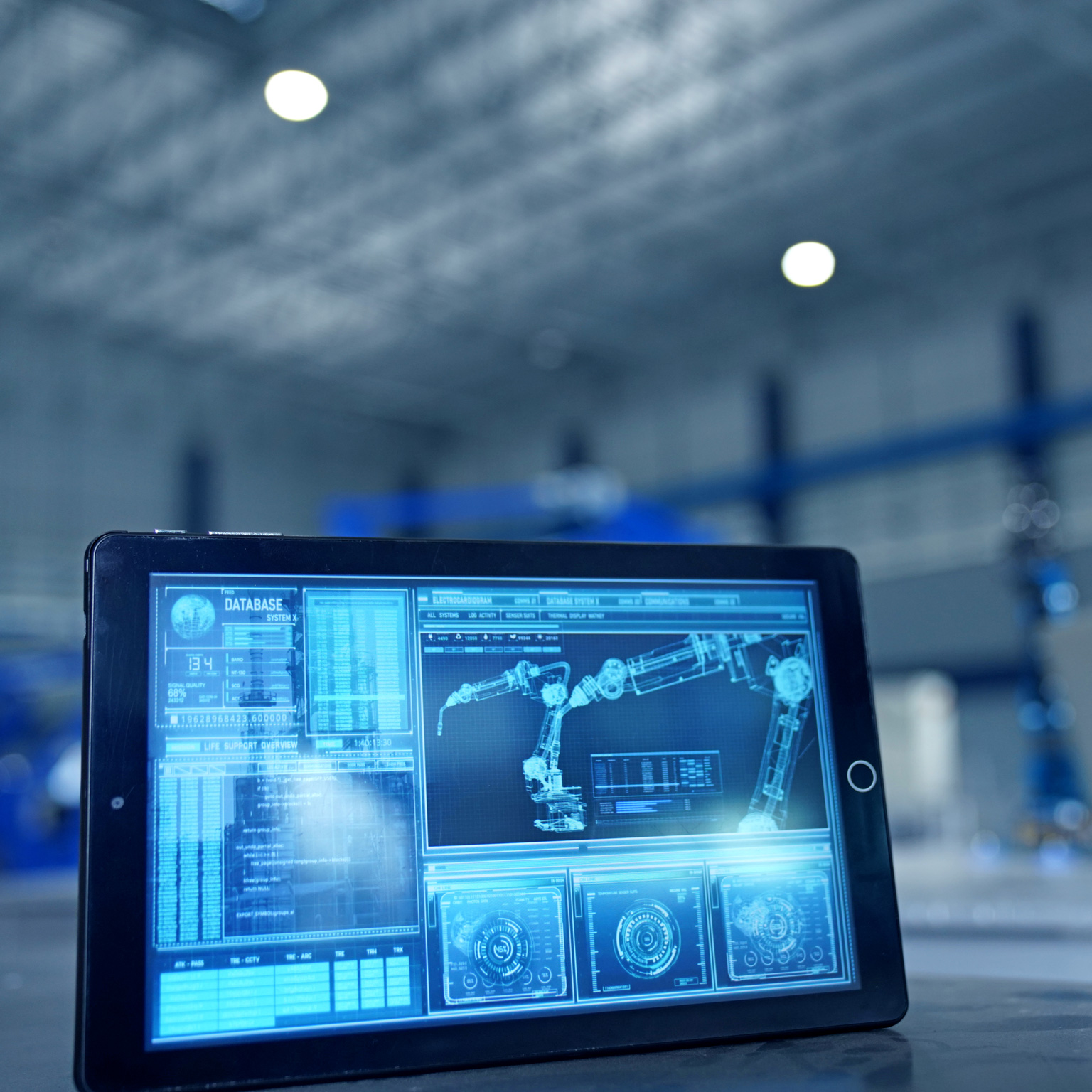 Robot arm being tested by professional development engineer