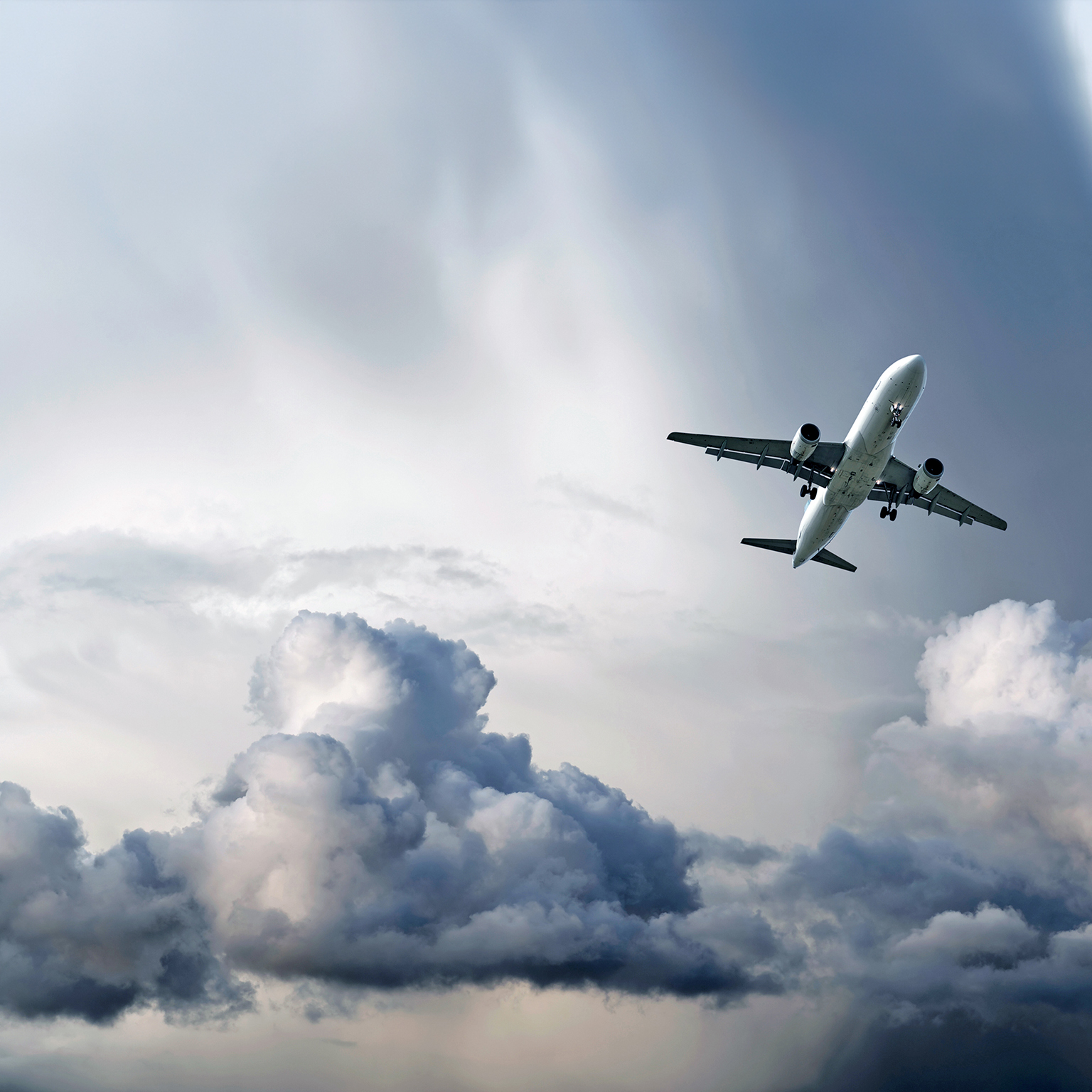Jet plane landing in a storm