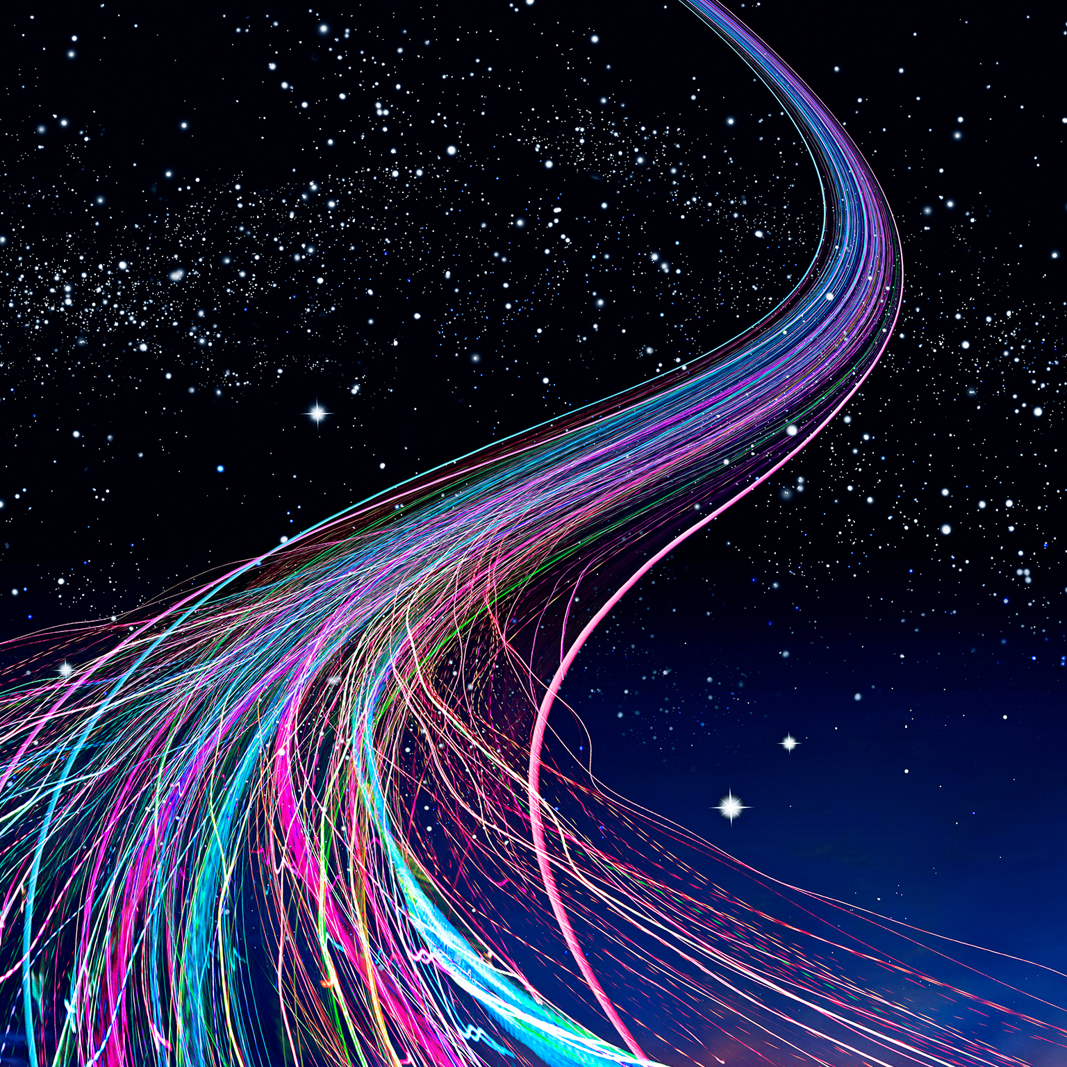 Light trails in starry sky