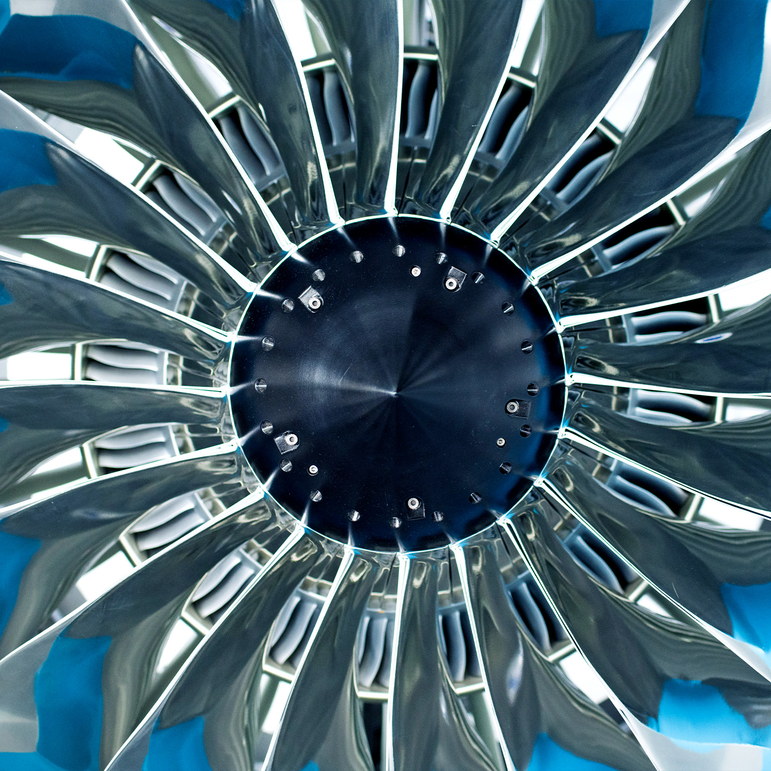 A model of a jet engine inside a factory