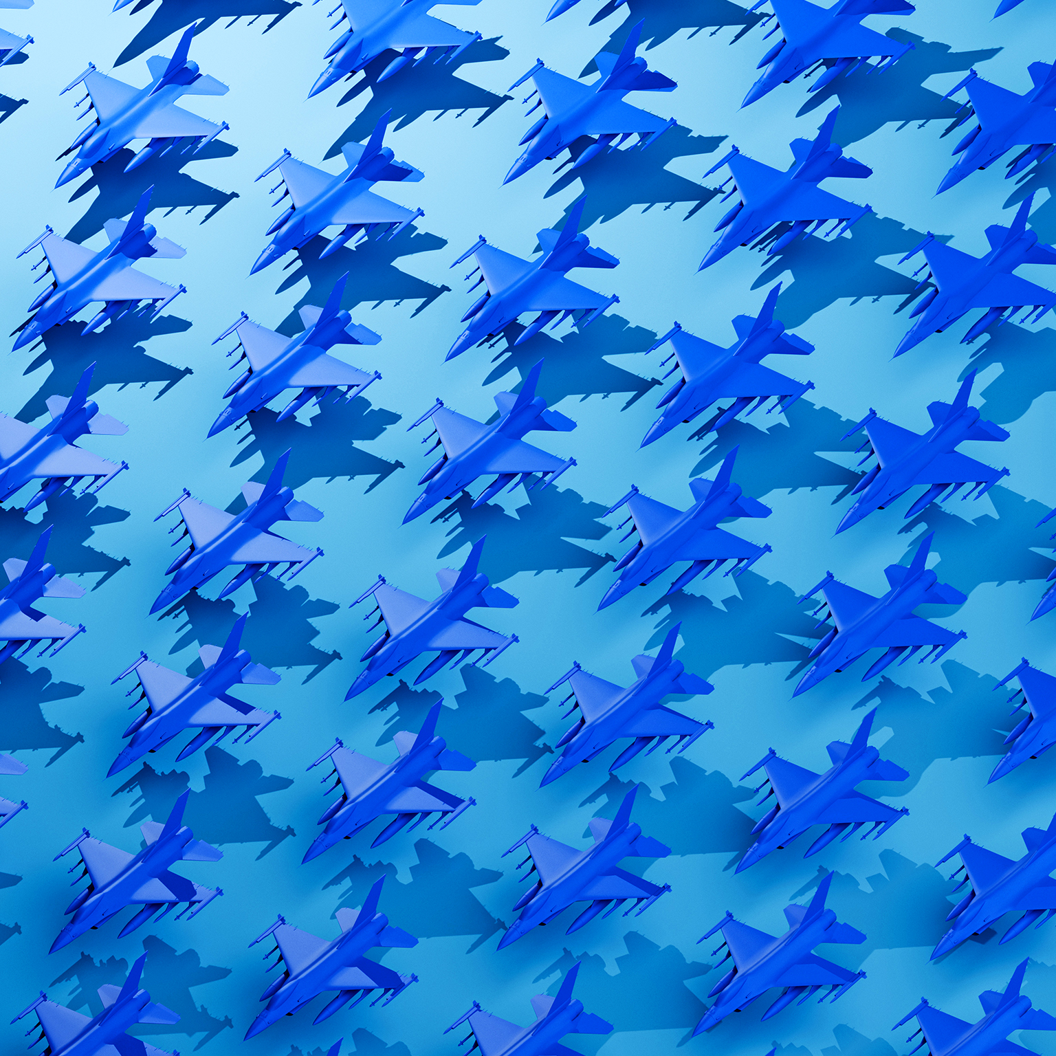 Formation Control – Grid of Stylized Blue Fighter Planes Representing Strategy and Precision