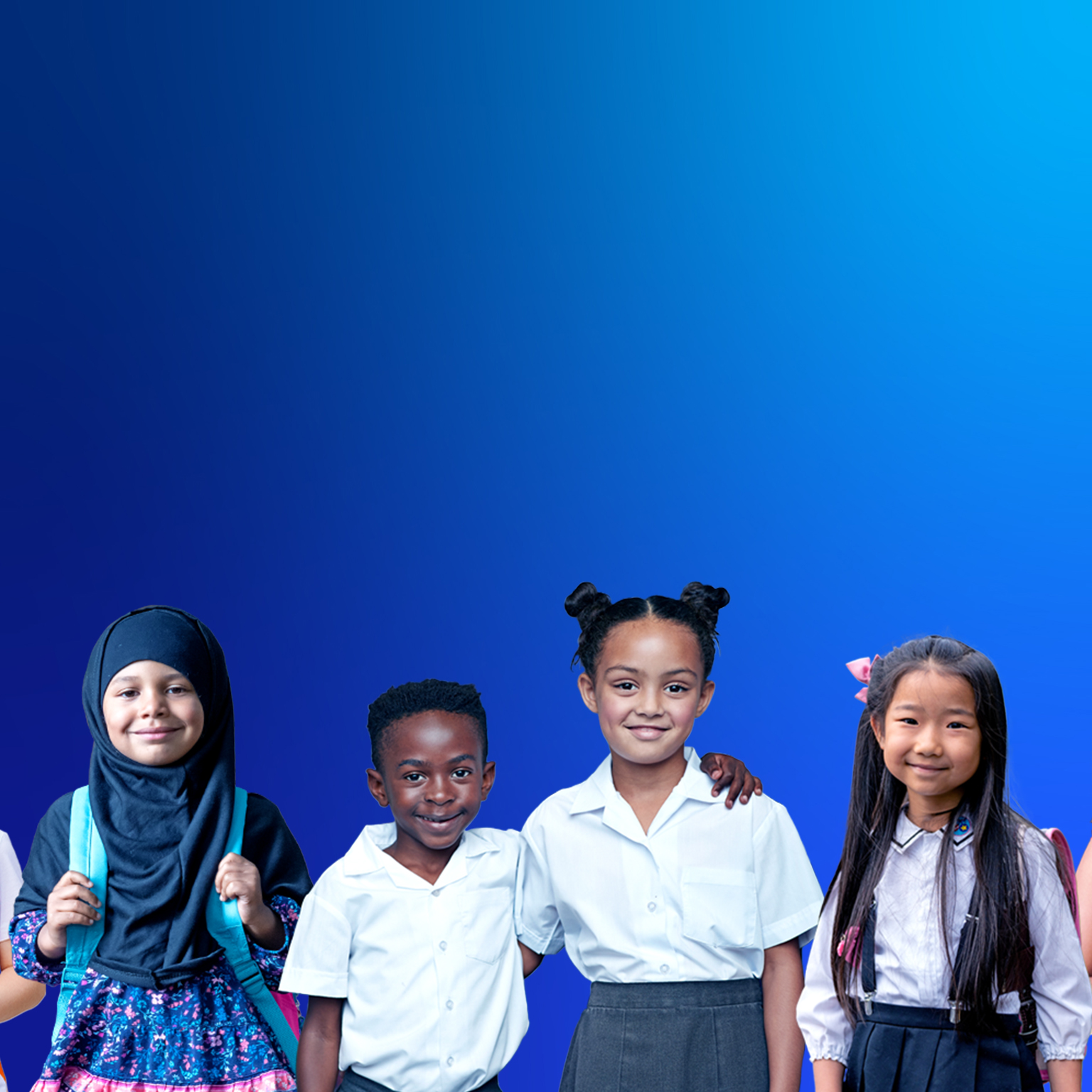Diverse group of smiling students standing together. - stock photo