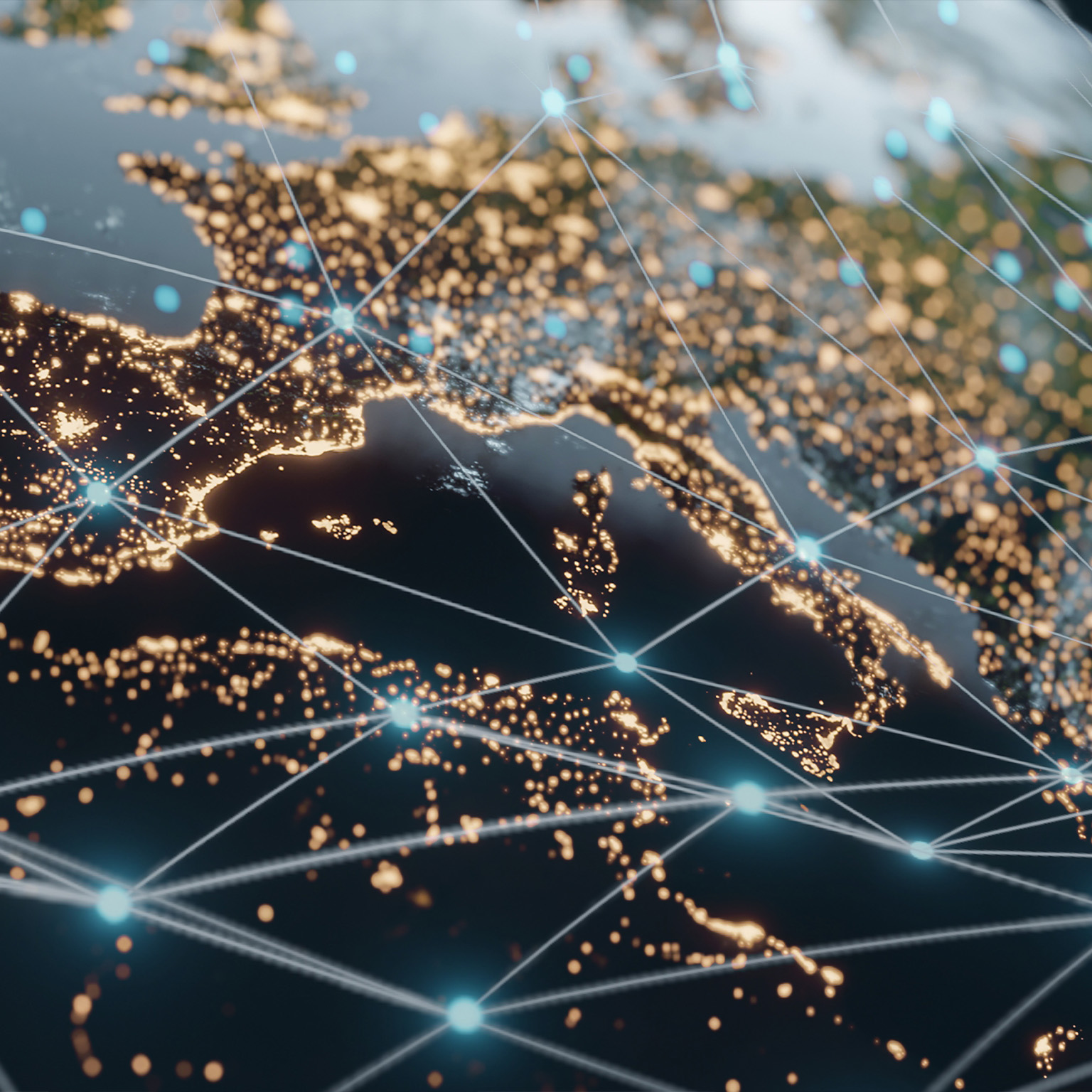 Planet earth at night showing global digital connections