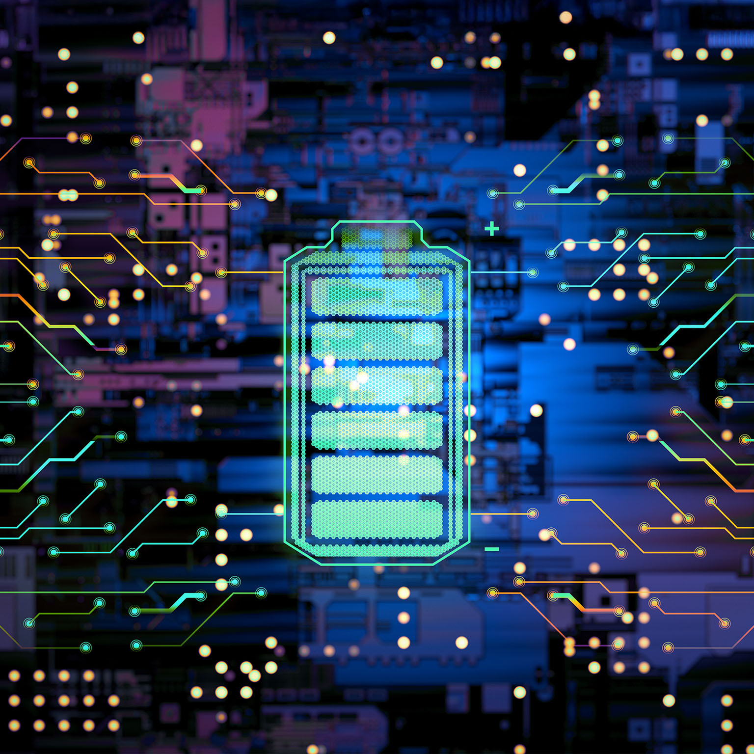 Battery supply concept. Illustration of digital battery being charged by network.