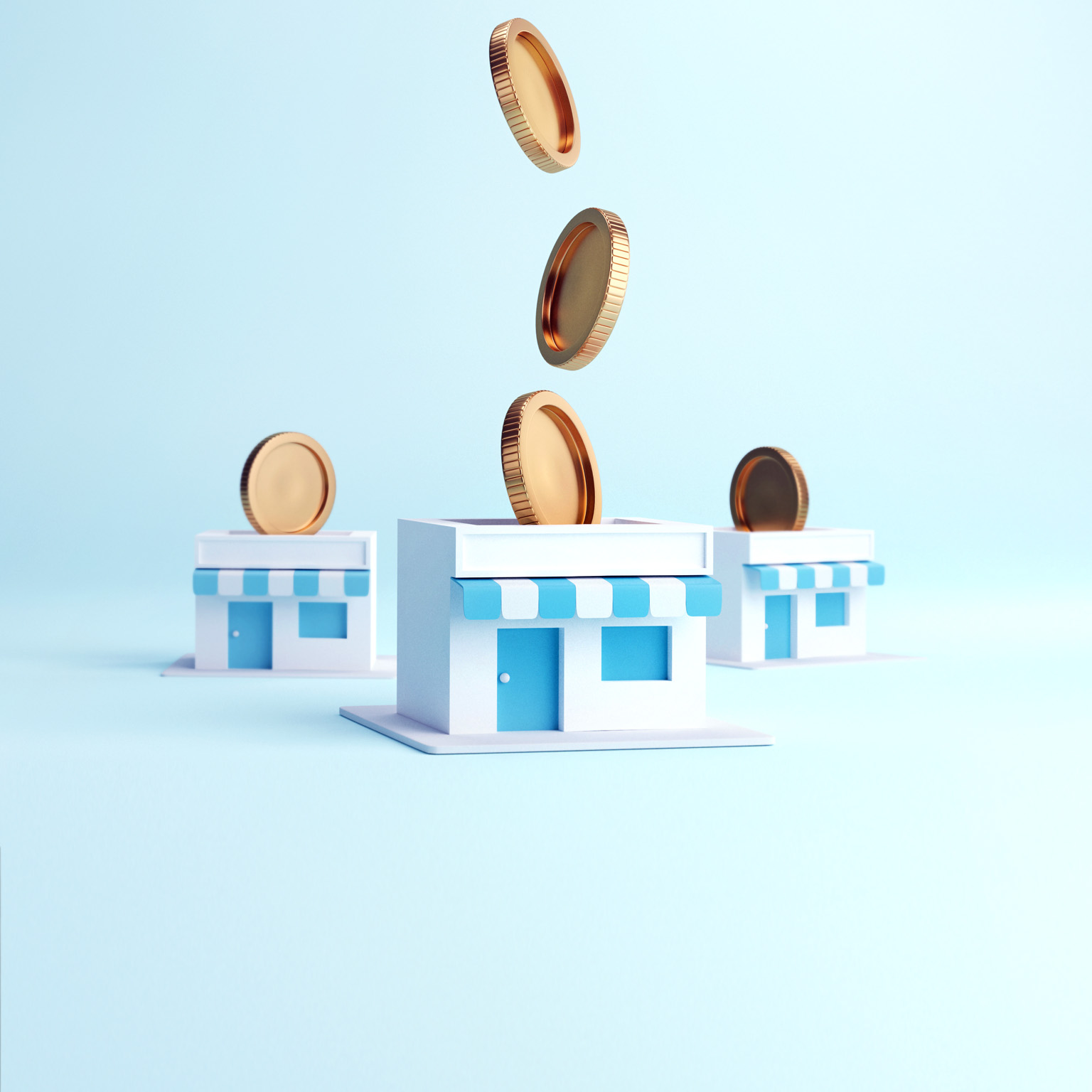 3D image of gold coins falling into small businesses