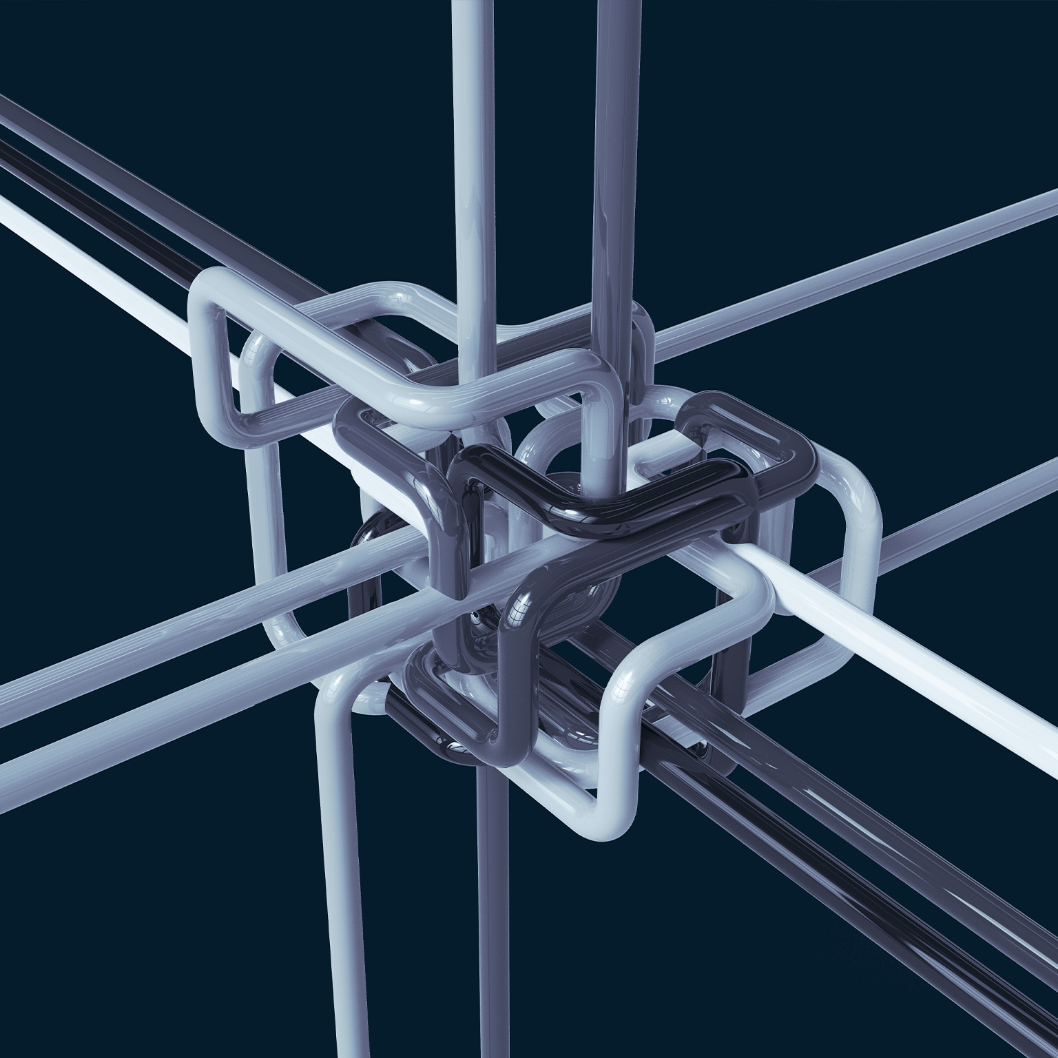 Digital picture with colorful pipes network system converging in a place from different directions.