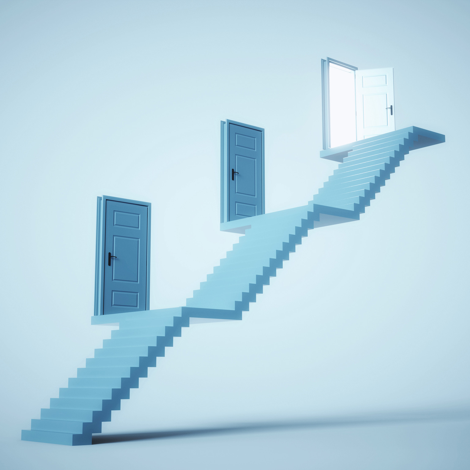 Staircase, landing, and doors