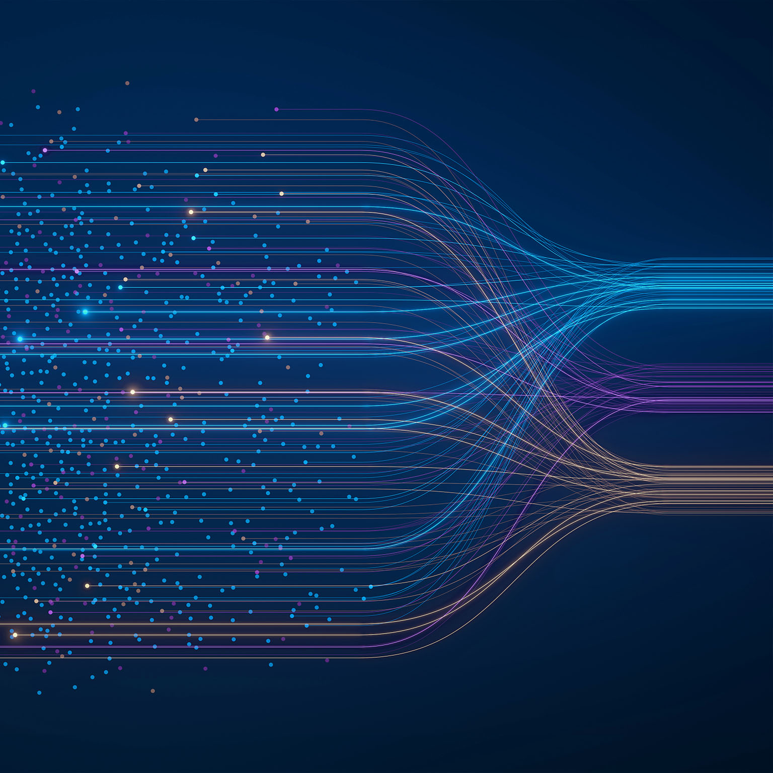 AI neural network analyzing big data. Machine learning and deep learning technology for artificial intelligence. Neurons connected to dataset. Data science, business analytics, automation illustration
