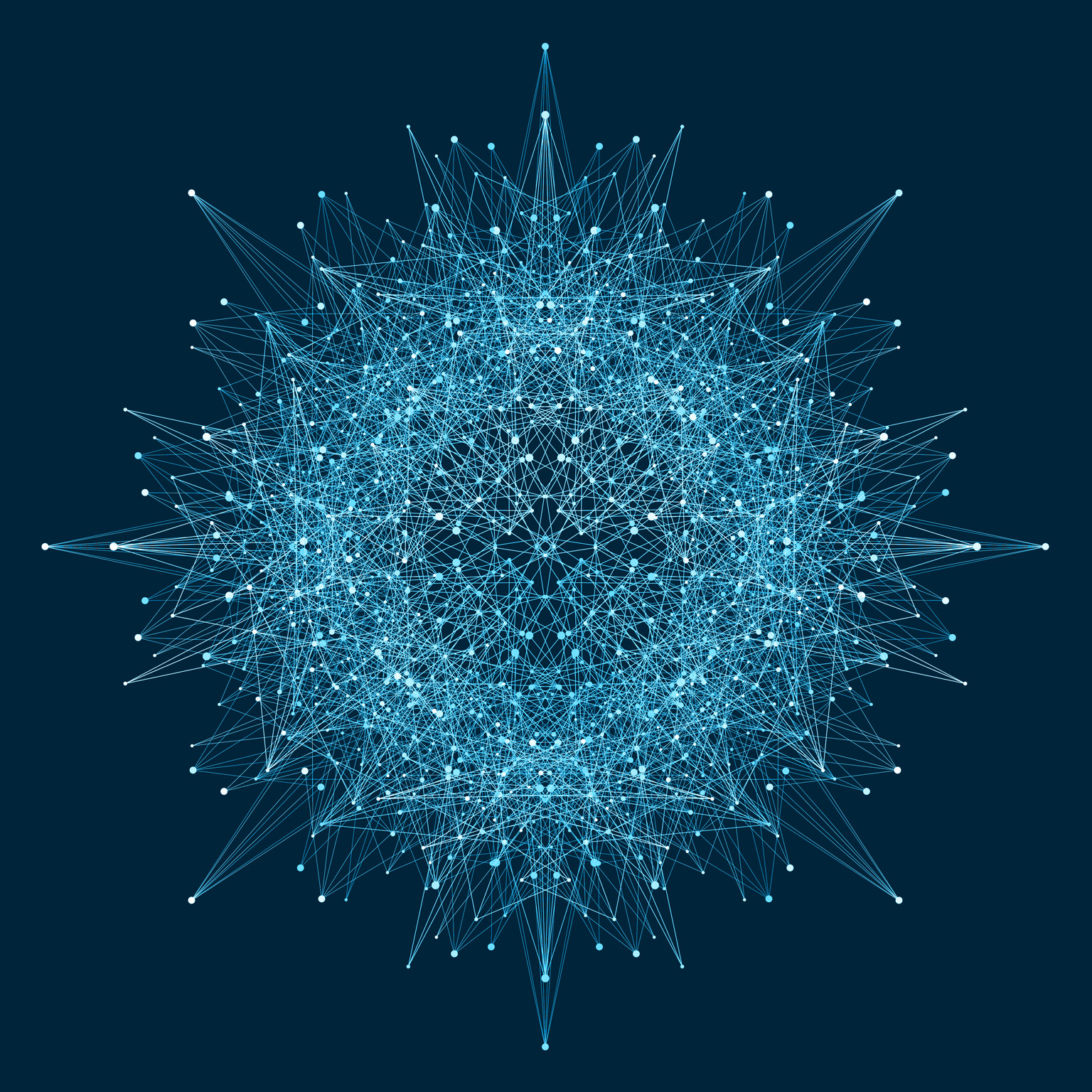 Abstract graphic of lines and dots intersecting in a circular shape.