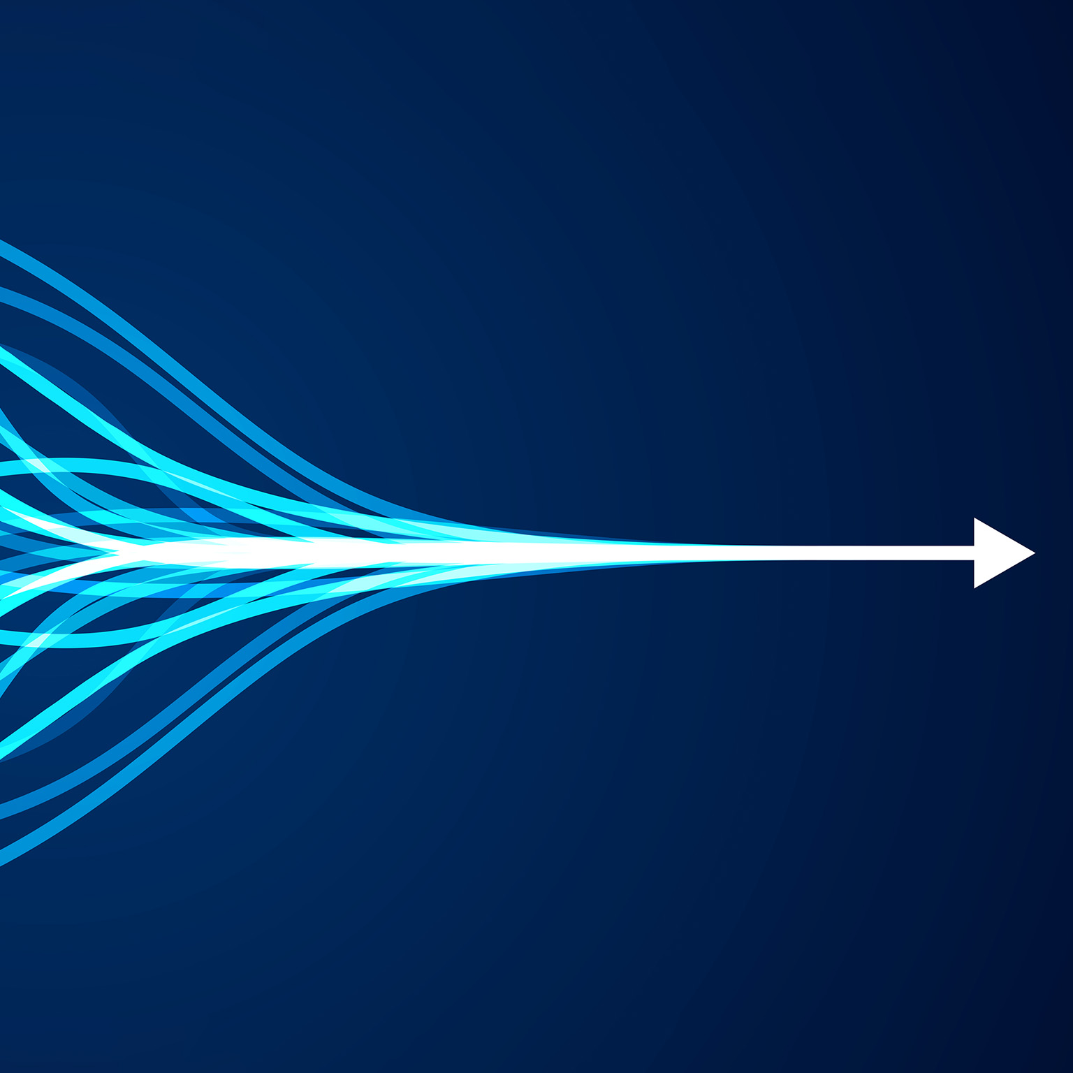 Abstract web of lines coming together to form an arrow moving forward