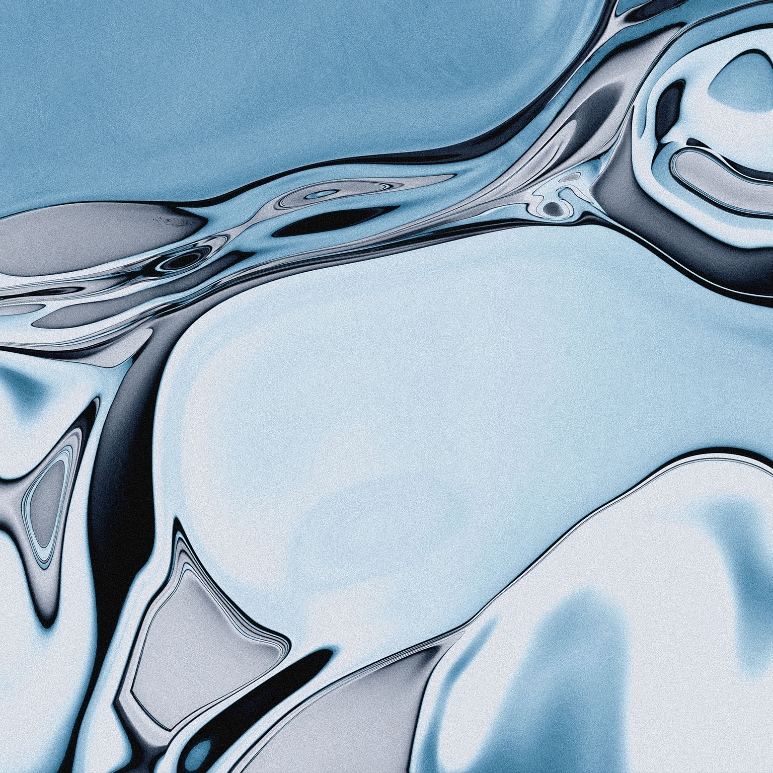 Abstract transparent water blob bubbles on blue black background.