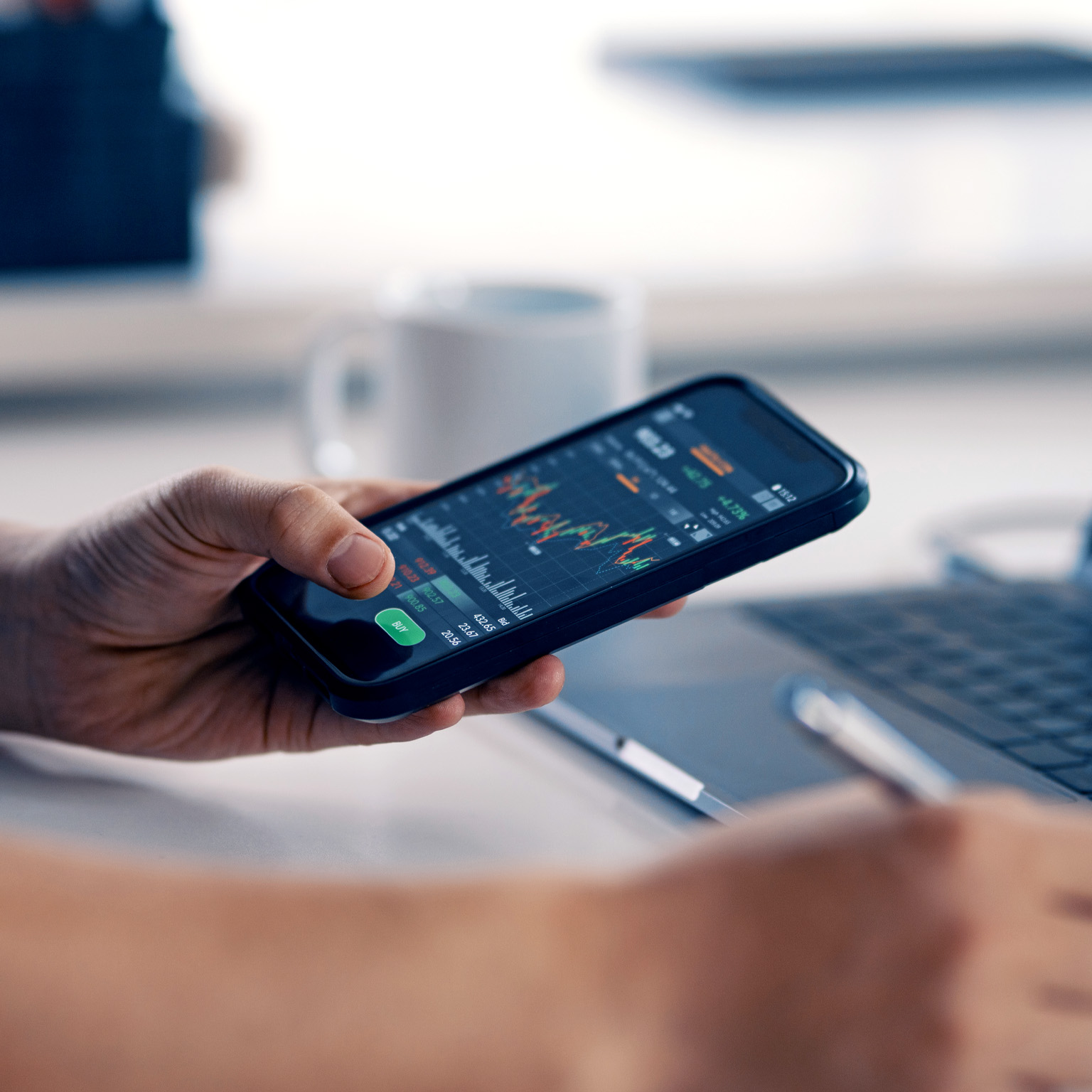 Man checking financial information on a smart phone